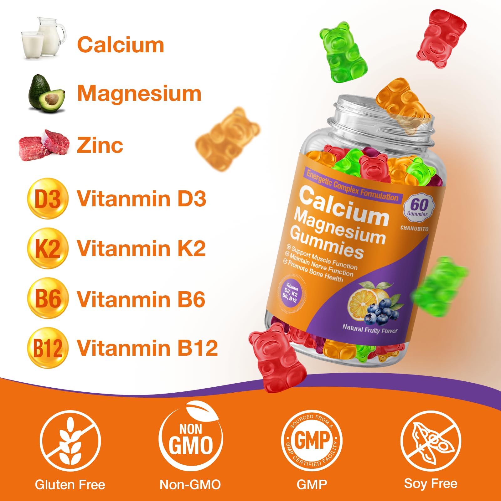 Close-up of CHANUBITO Calcium Magnesium Zinc Gummies