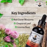 Close-up of Christopher's Original Formulas Blood Stream Formula ingredients list