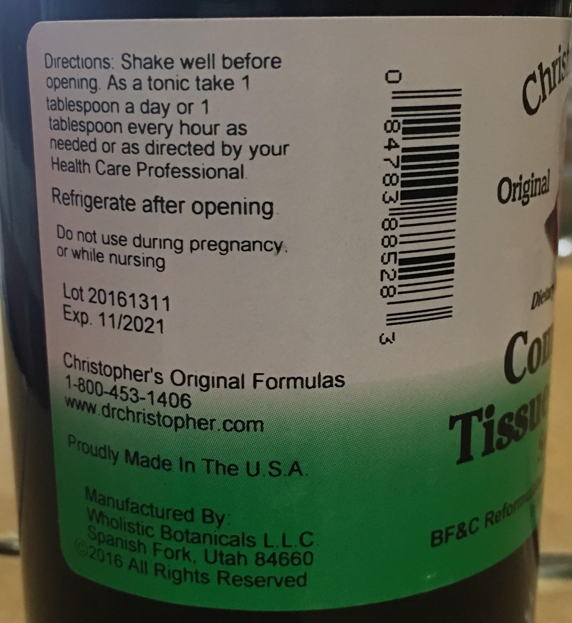 Close-up of Christopher's Original Formulas Complete Tissue and Bone Syrup bottle