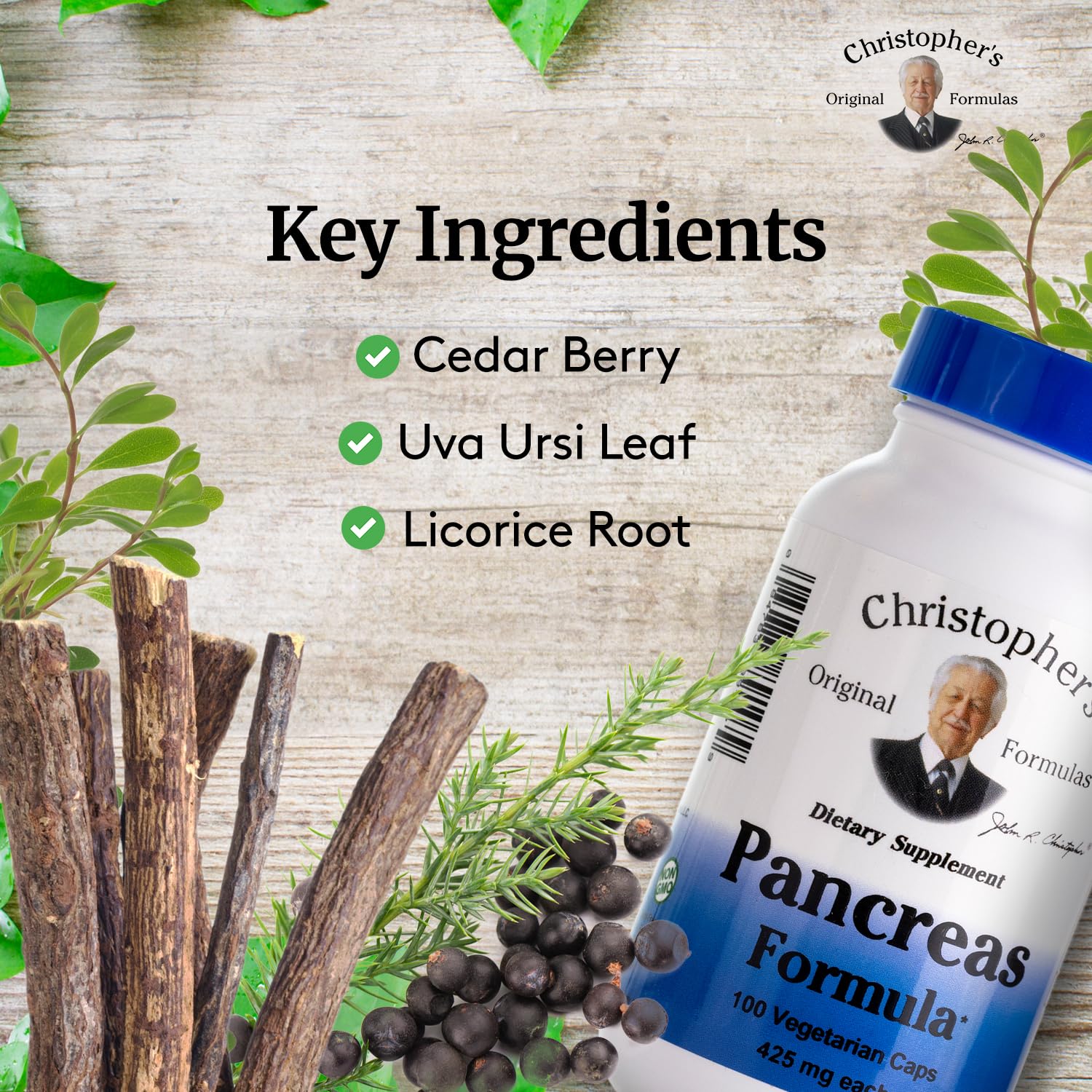 Close-up of Christopher's Original Formulas Pancreas Formula capsules