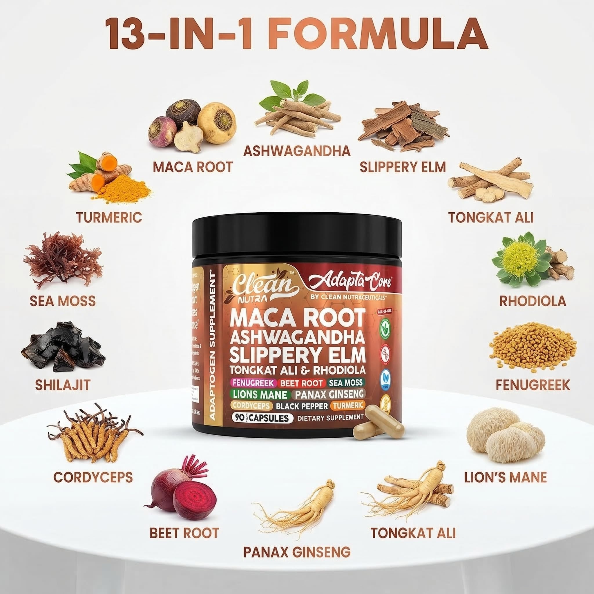 Close-up of Clean Nutraceuticals Maca Root Capsules