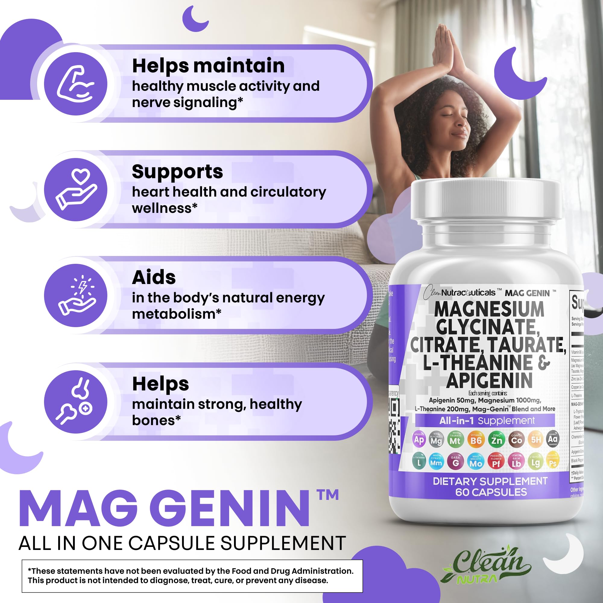 Close-up of Clean Nutraceuticals Mag Genin Magnesium Complex capsules
