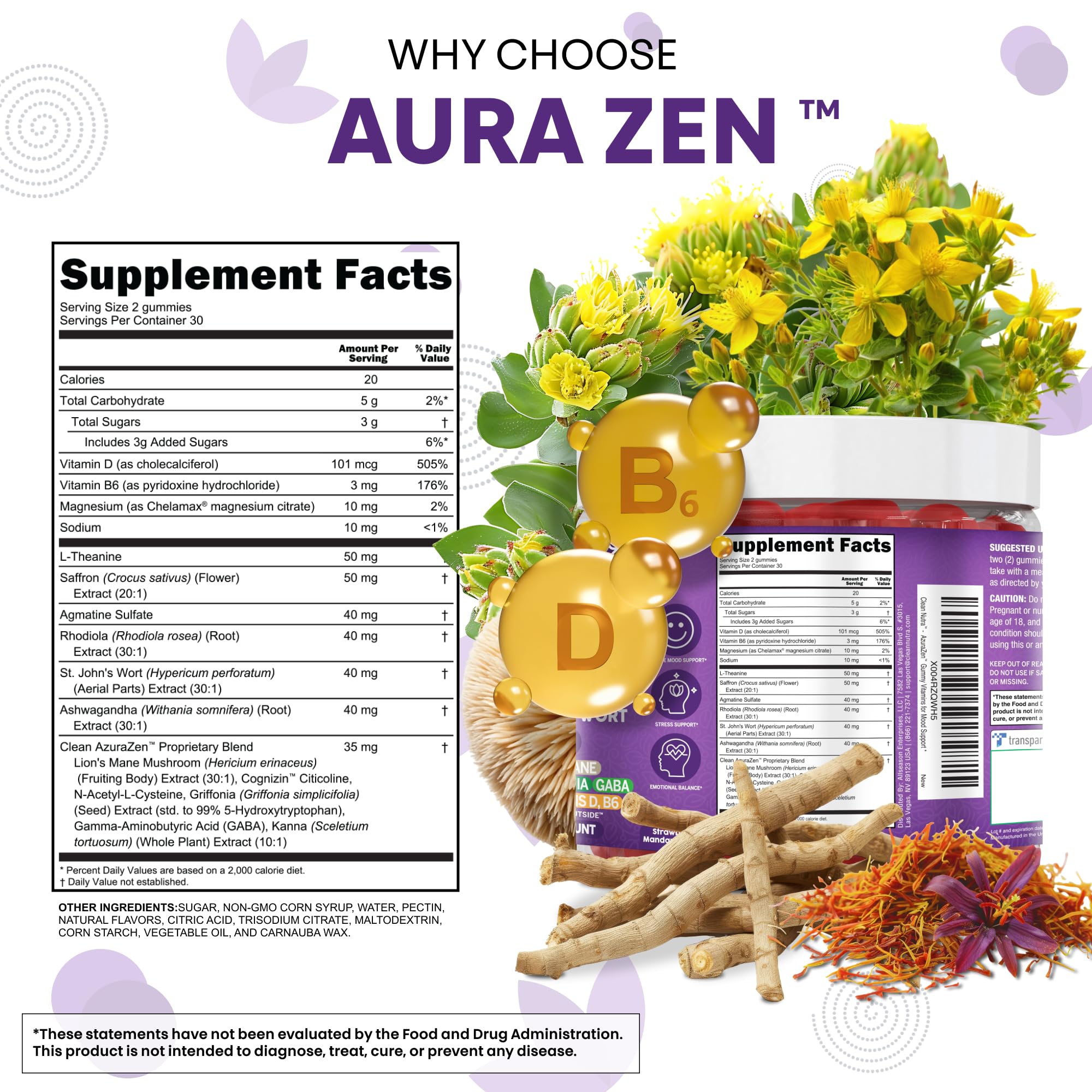 Close-up of Clean Nutraceuticals Saffron Blend Gummies