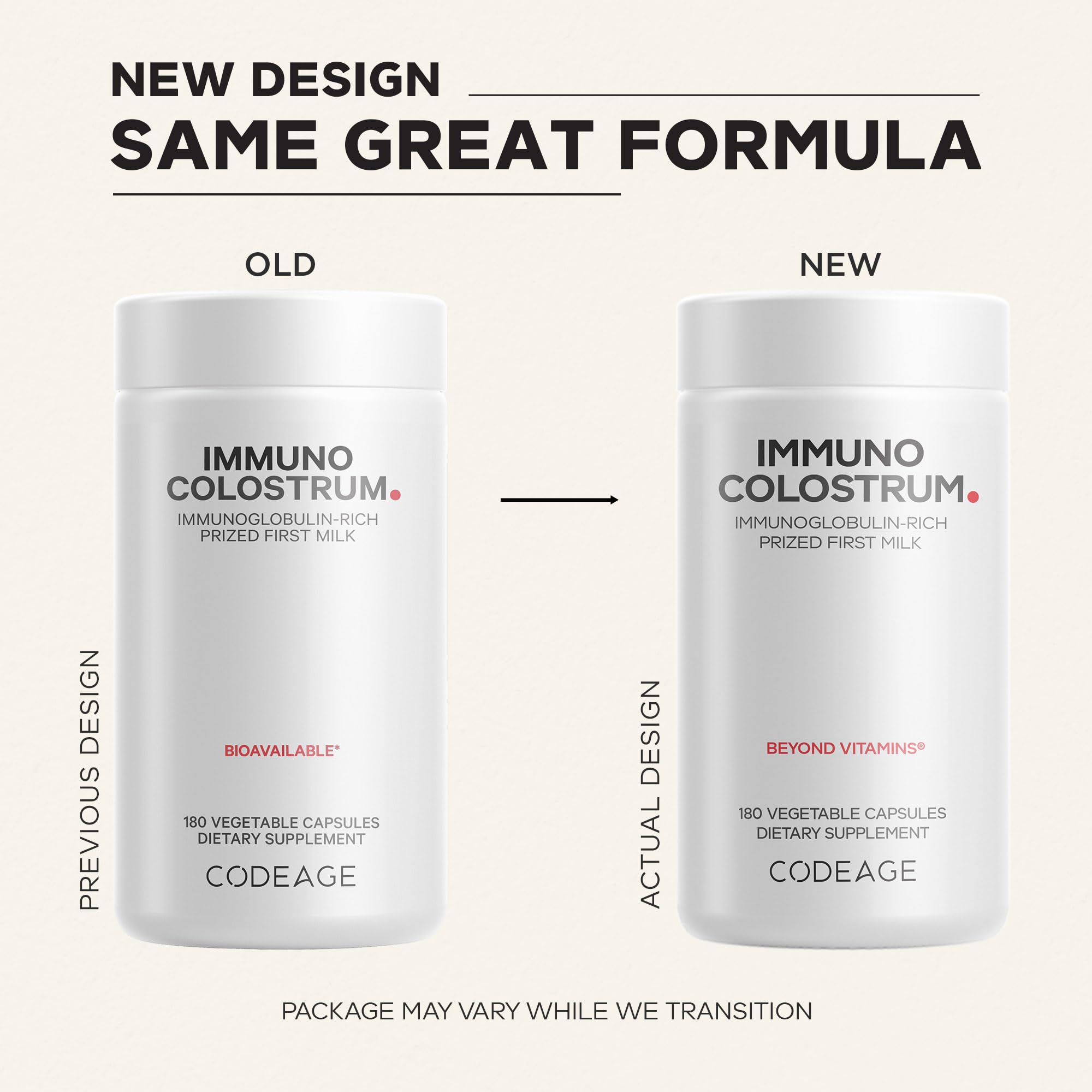 Close-up of Codeage daily wellness Colostrum Capsules showing capsules