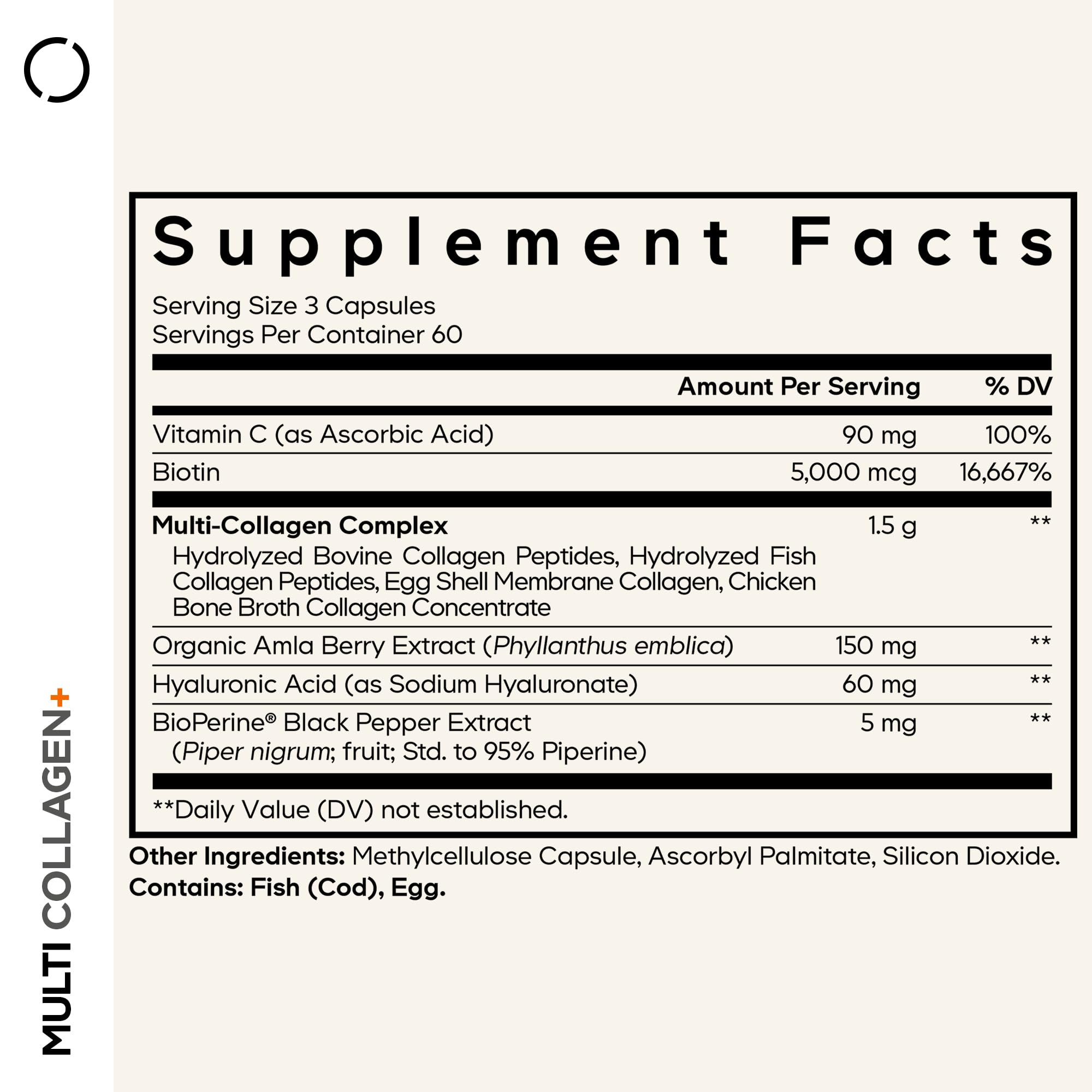 Close-up of Codeage Multi Collagen+ capsules in a clear container