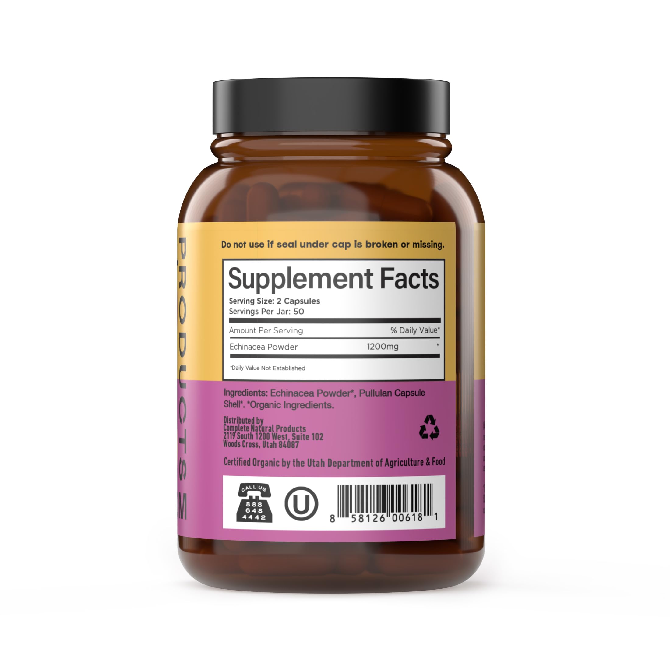Close-up of Complete Natural Products Echinacea Capsules