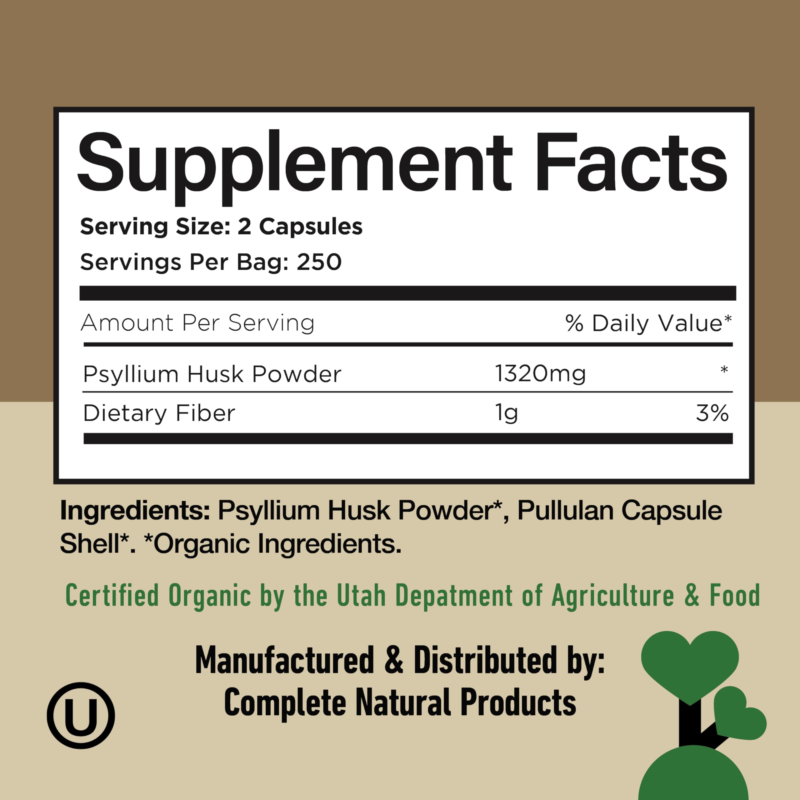 Close-up of Complete Natural Products Psyllium Husk Capsules