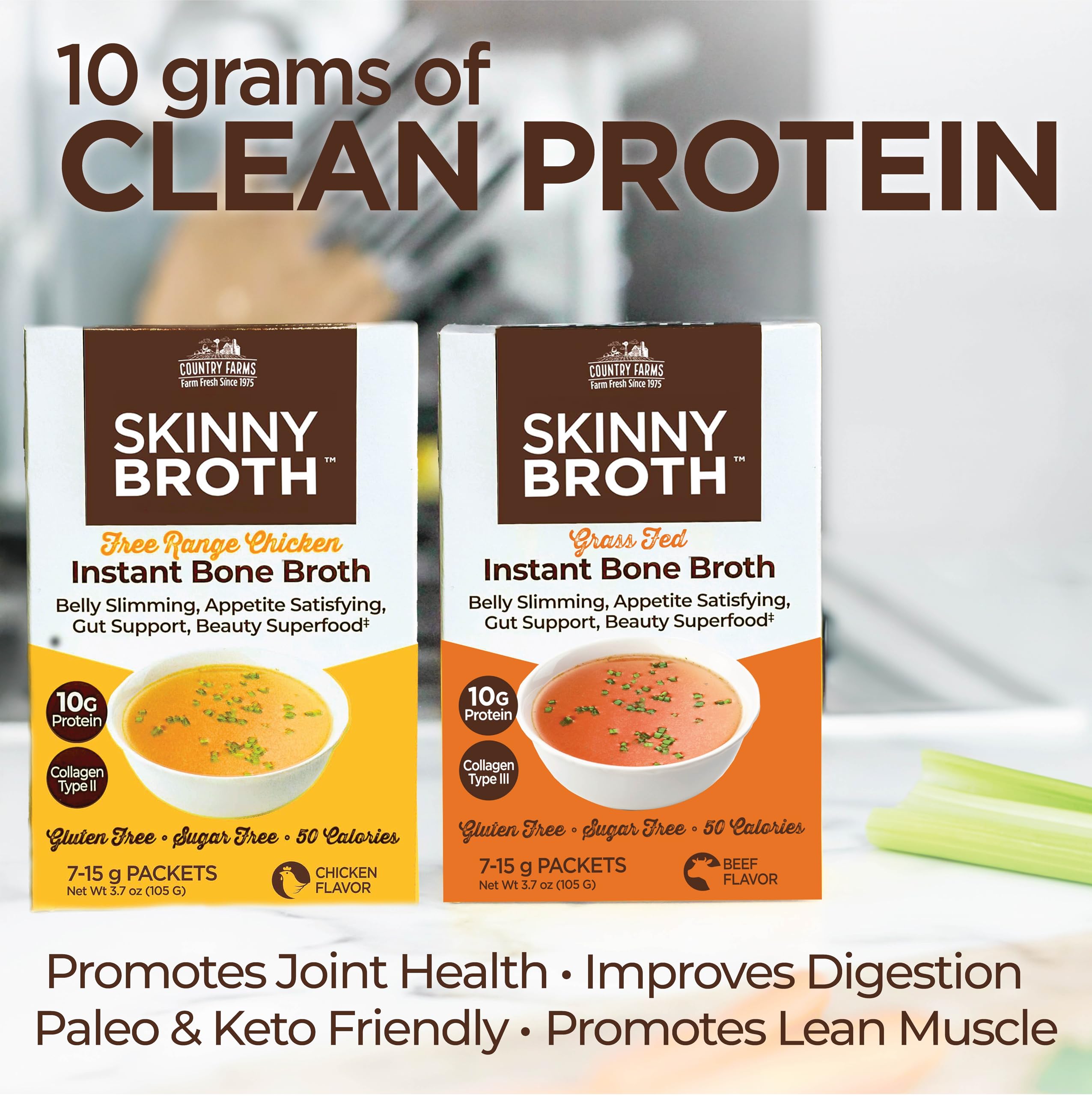 Close-up of Country Farms Skinny Broth 7 Day Plan Chicken and Beef Flavor preparation