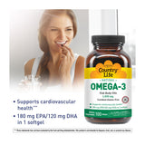 Close-up of Country Life Omega-3 Fish Oil Softgels showing softgel size