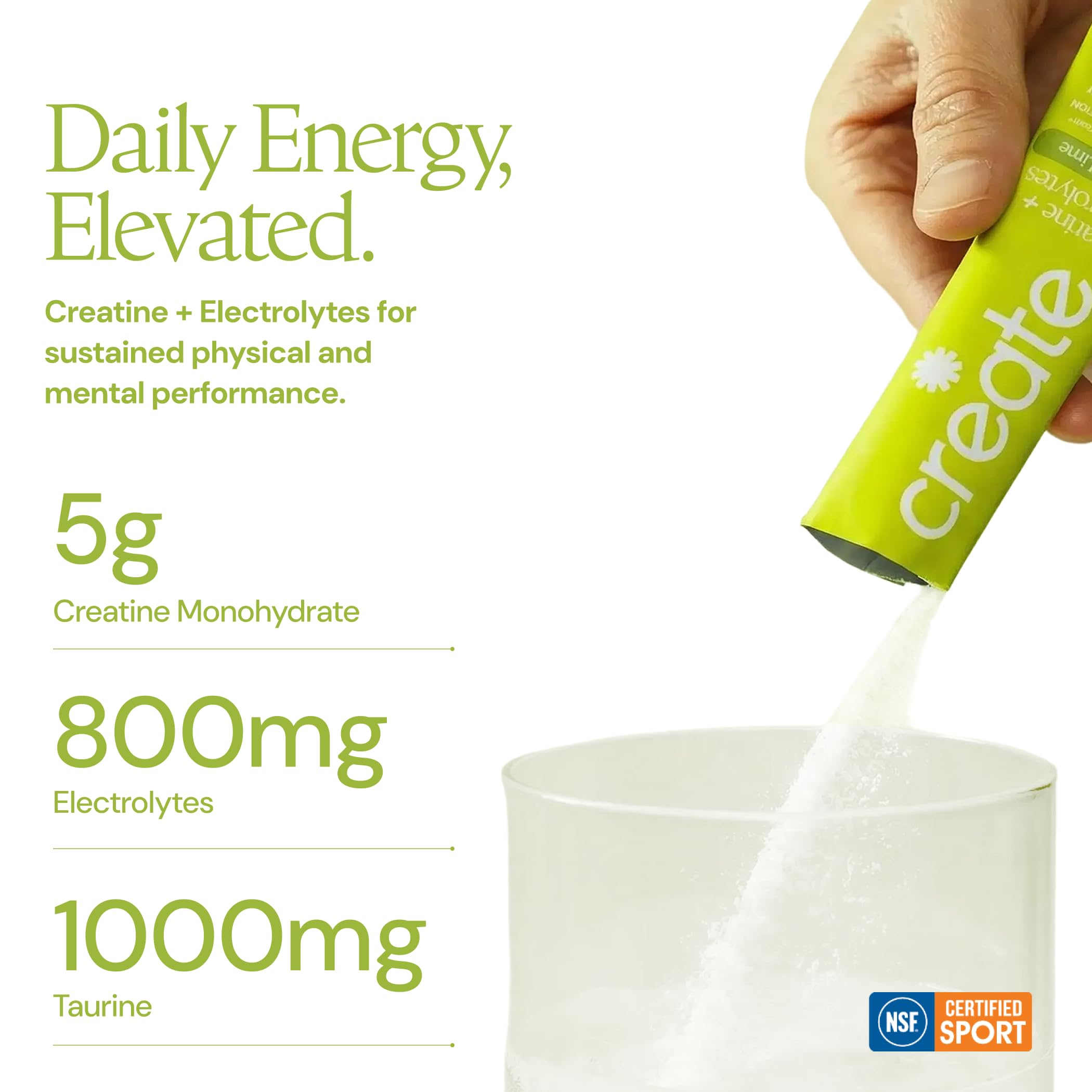 Close-up of Create Creatine Monohydrate + Electrolyte Complex stick pack