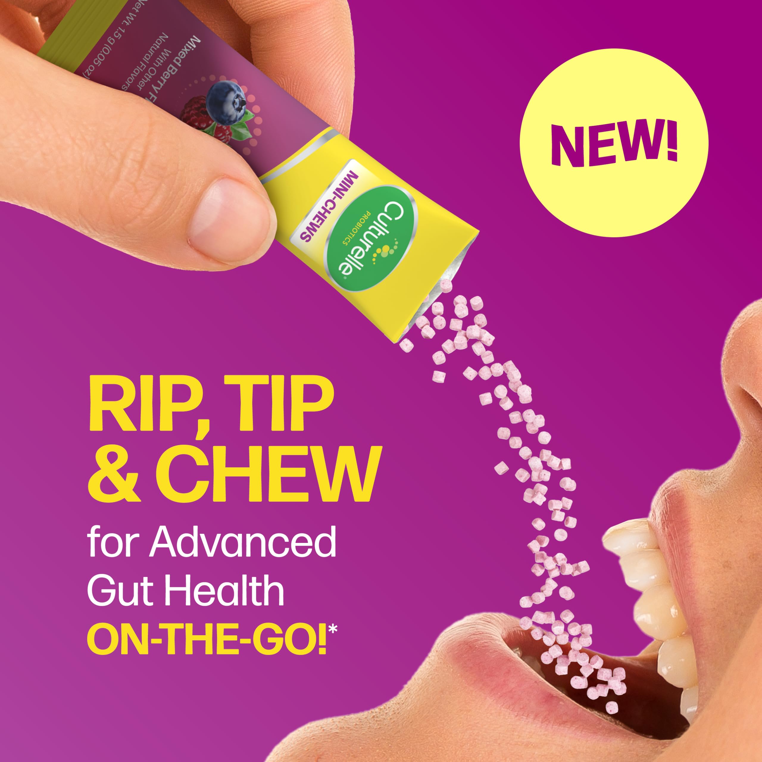 Close-up of Culturelle Complete 3-in-1 Biotics Mini-Chews ingredients