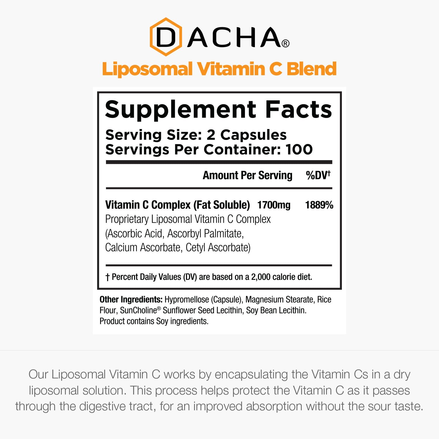 Close-up of DACHA Liposomal Vitamin C capsules