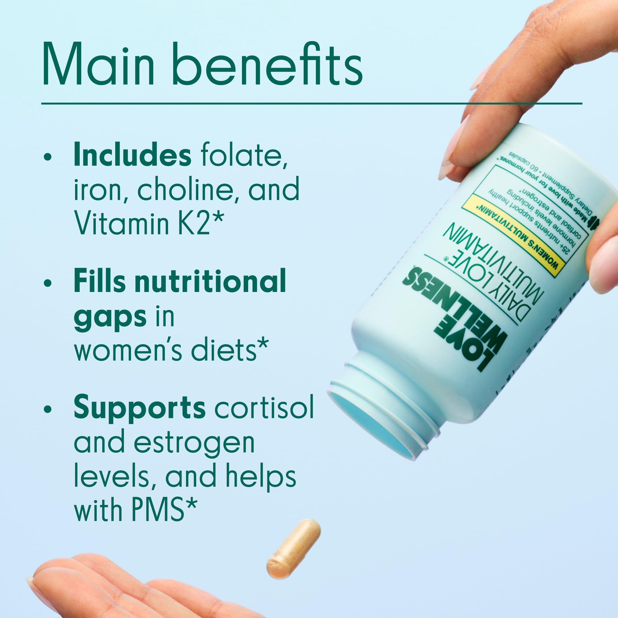 Close-up of Daily Love Multivitamin capsules
