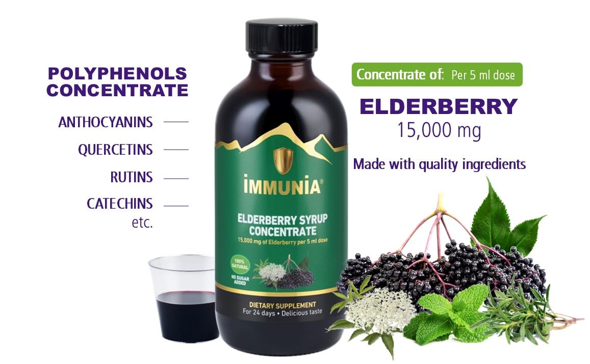 Close-up of daily wellness Elderberry Syrup ingredients including elderberry and thyme