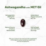 Close-up of DEAL SUPPLEMENT Ashwagandha Softgels showing MCT oil and black pepper