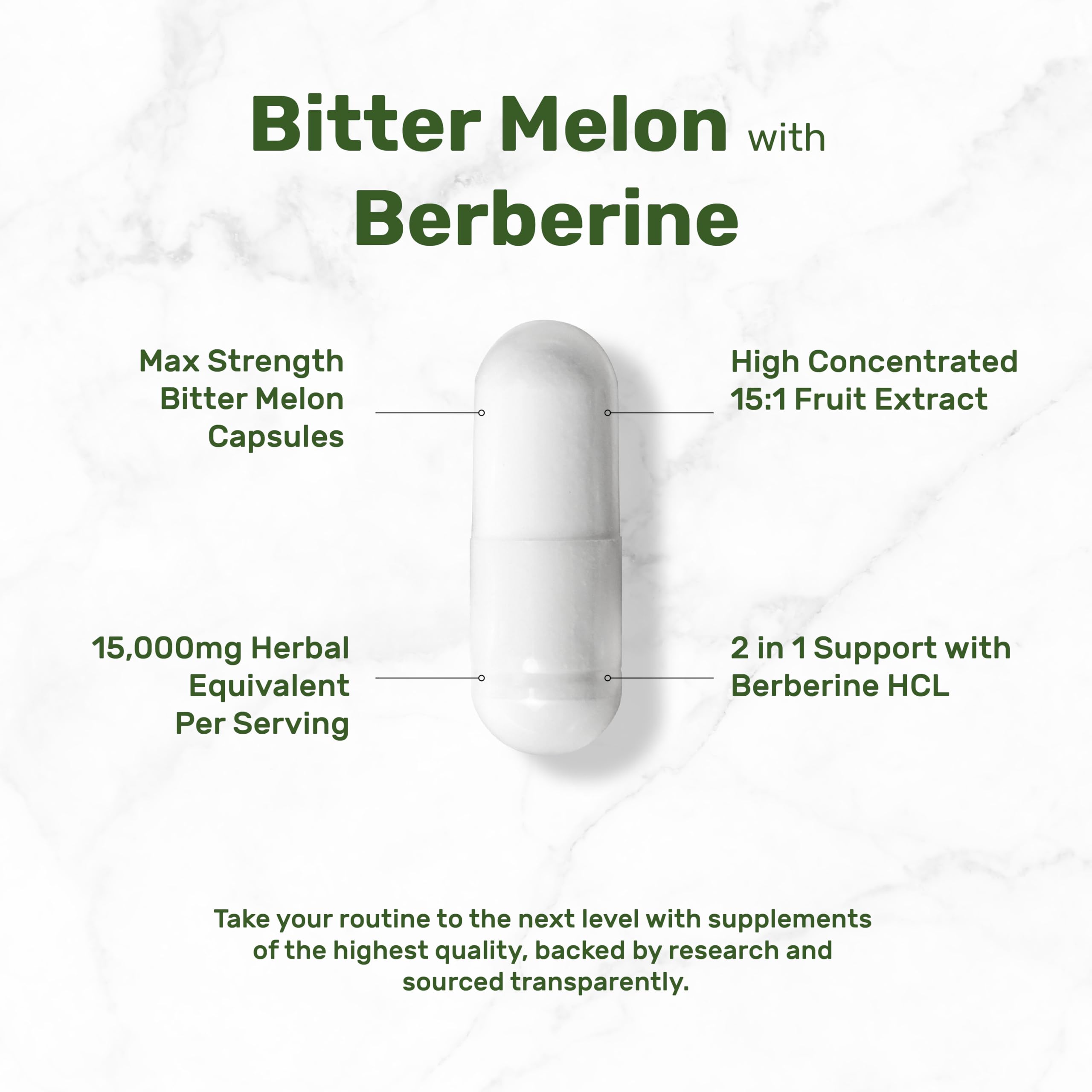Close-up of Deal Supplement Bitter Melon Capsules with Berberine HCL