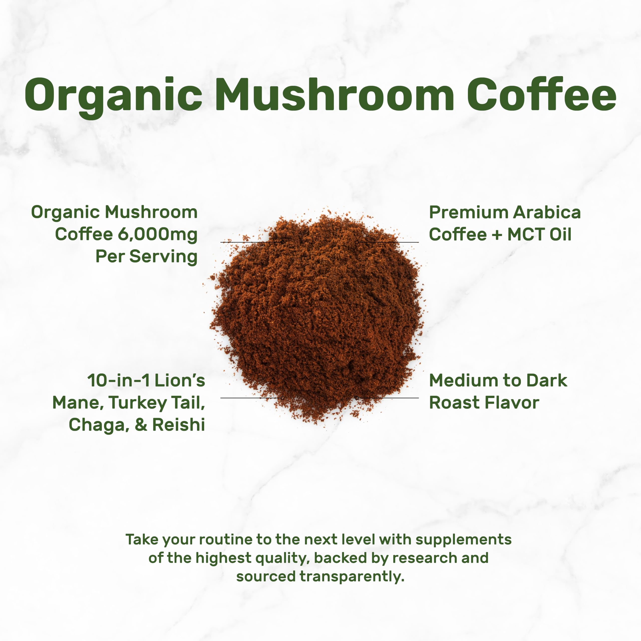 Close-up of DEAL SUPPLEMENT Organic Mushroom Coffee Blend scoop