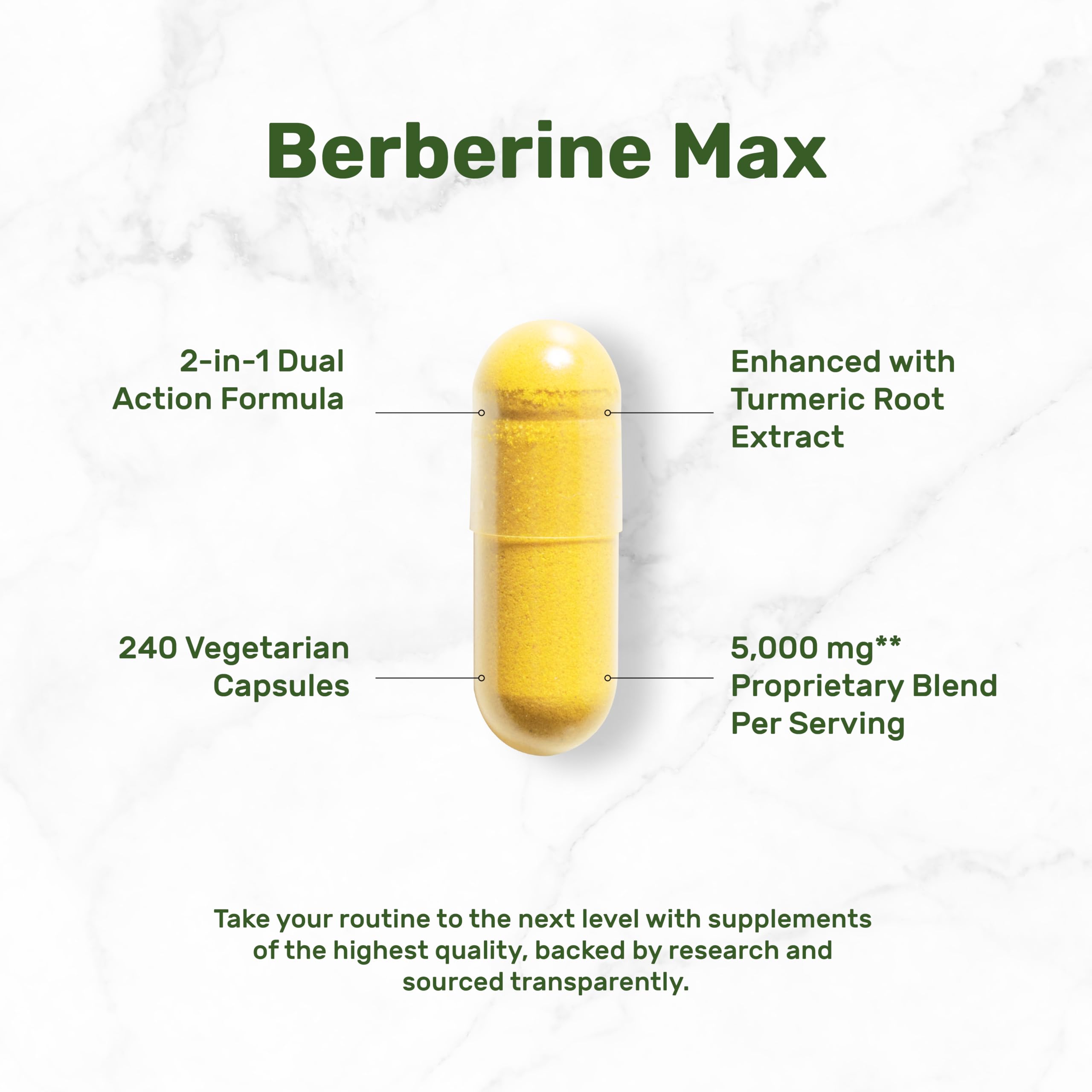 Close-up of DEAL SUPPLEMENT Turmeric Berberine HCl capsules