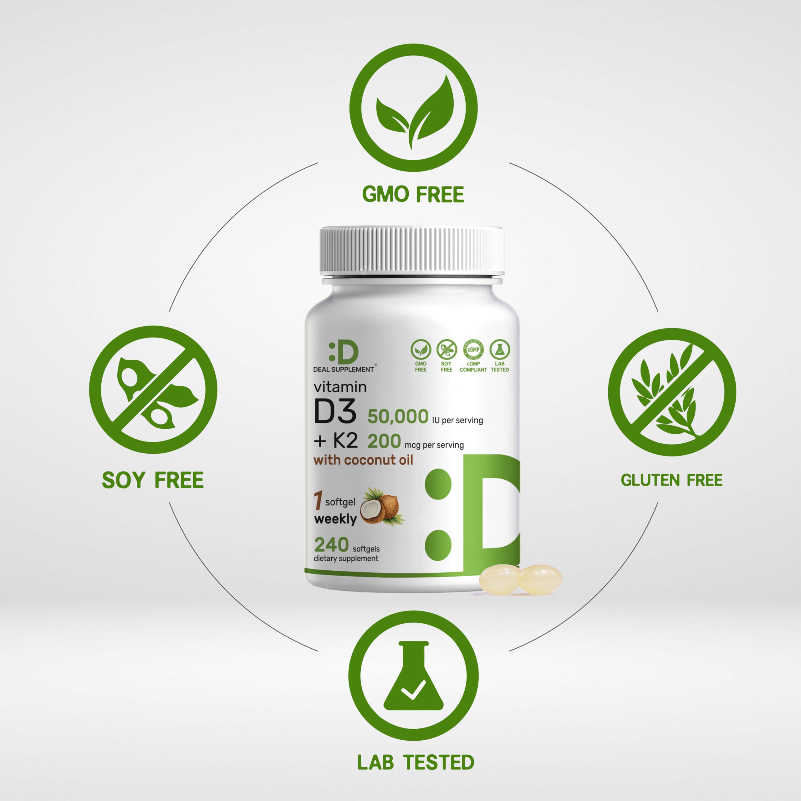 Close-up of DEAL SUPPLEMENT Vitamin D3 & K2 softgel