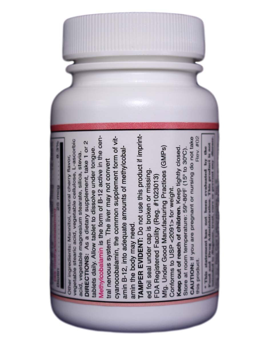 Close-up of Dee Cee Laboratories Vitamin B12 tablets