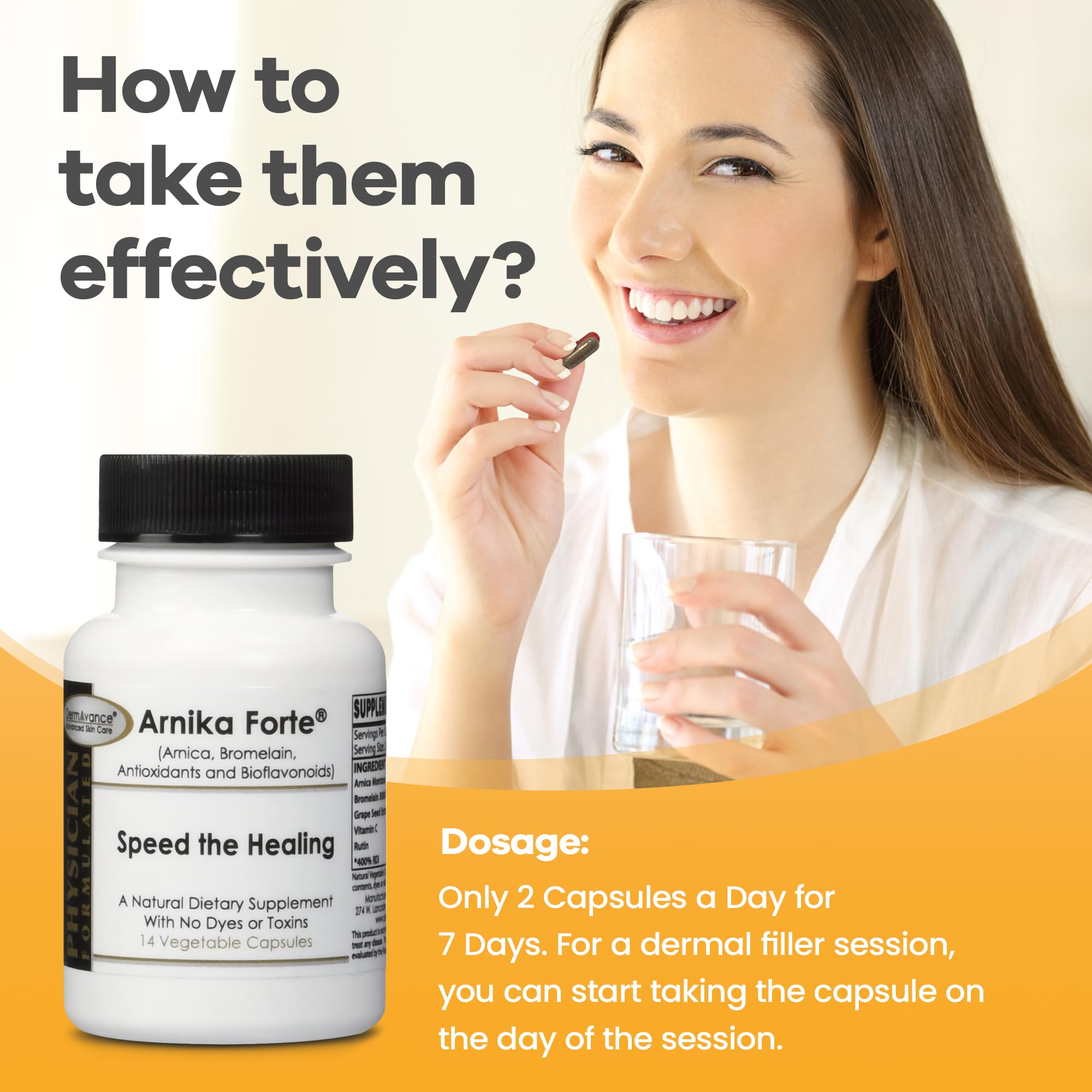 Close-up of DermAvance Arnika Forte Capsules showing details