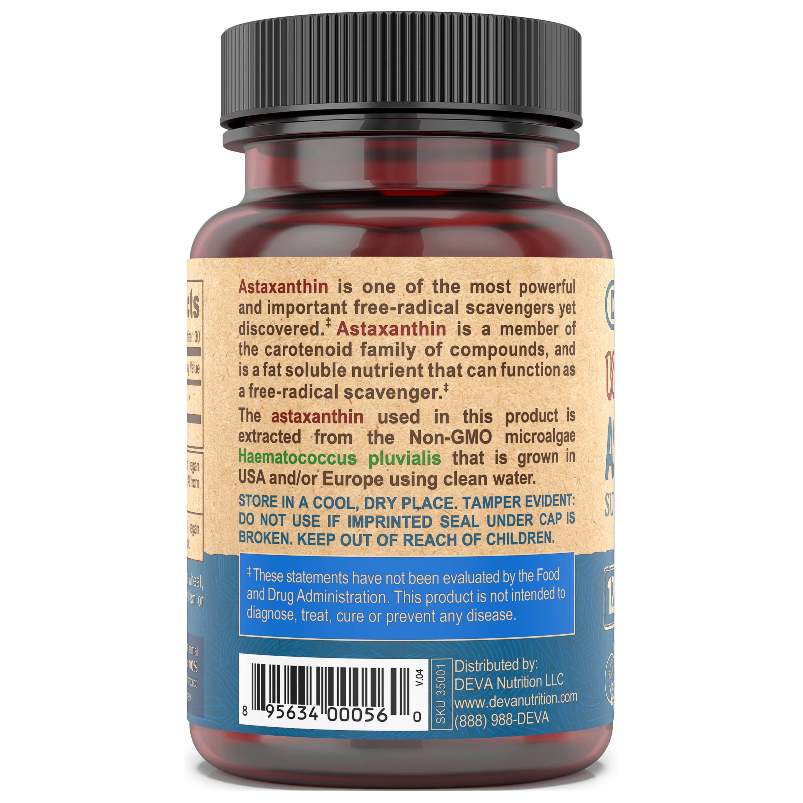 Close-up of DEVA Astaxanthin vegan capsules