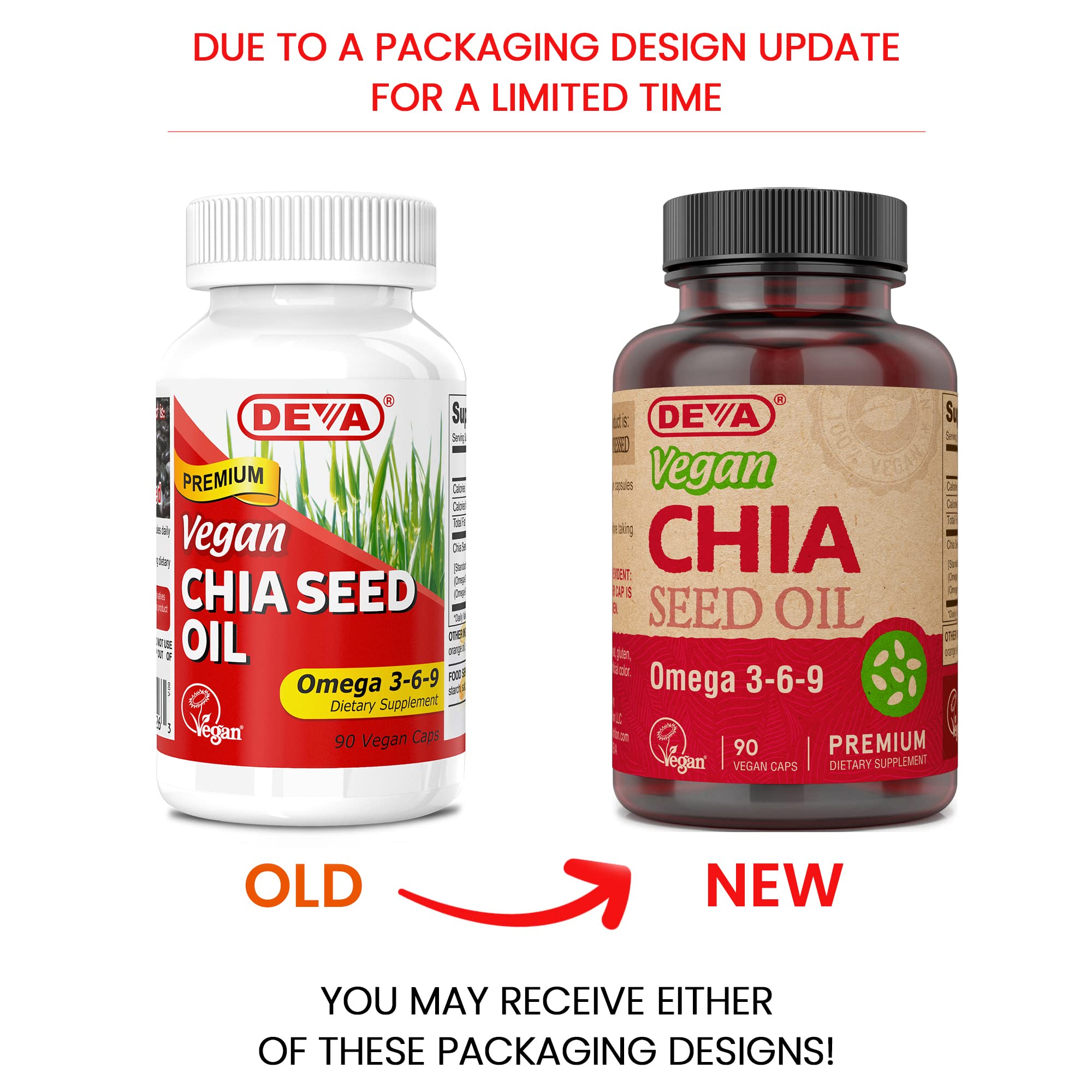 Close-up of DEVA Chia Seed Oil Vegan Capsules showing capsule details