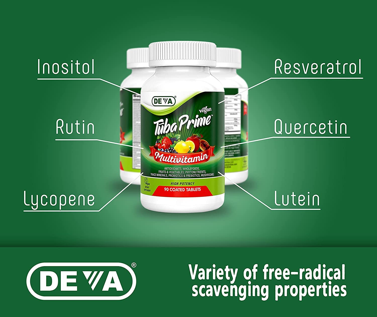 Close-up of DEVA TUBA Vegan Multivitamin capsules