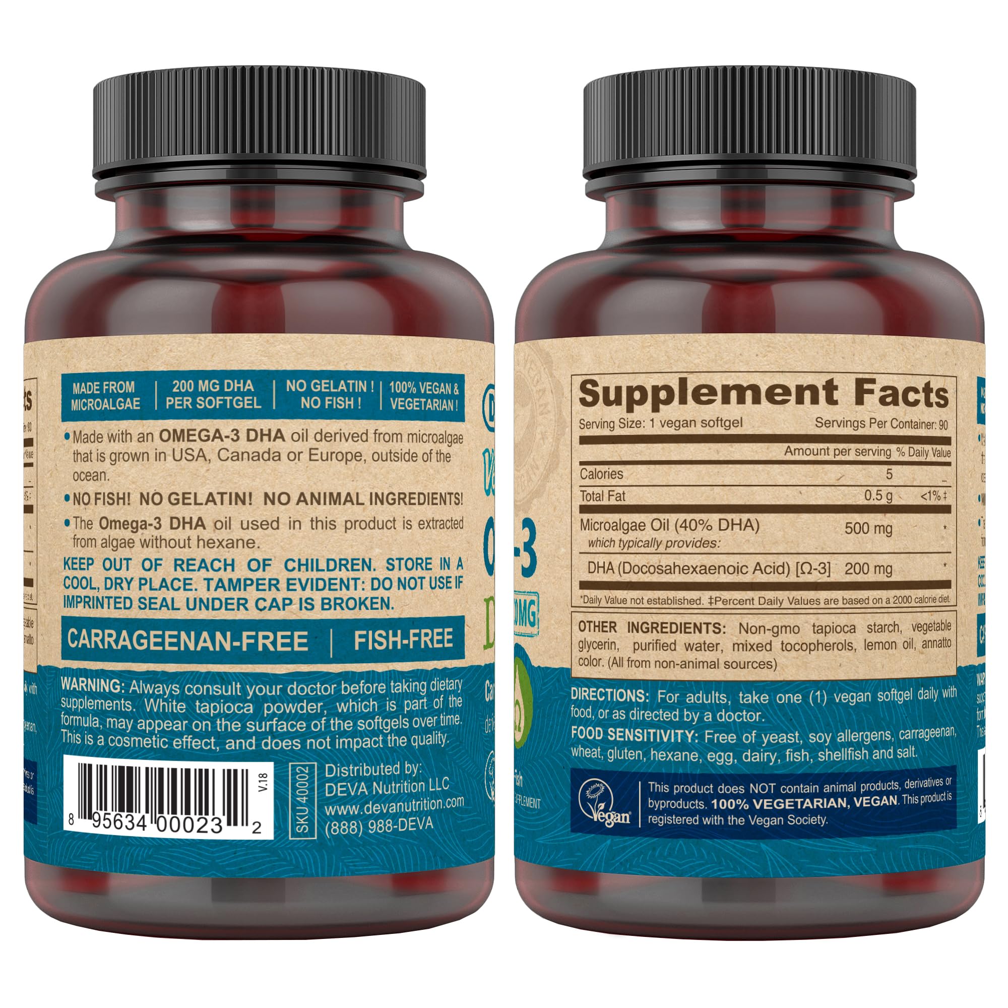 Close-up of DEVA Vegan Omega-3 DHA Softgels