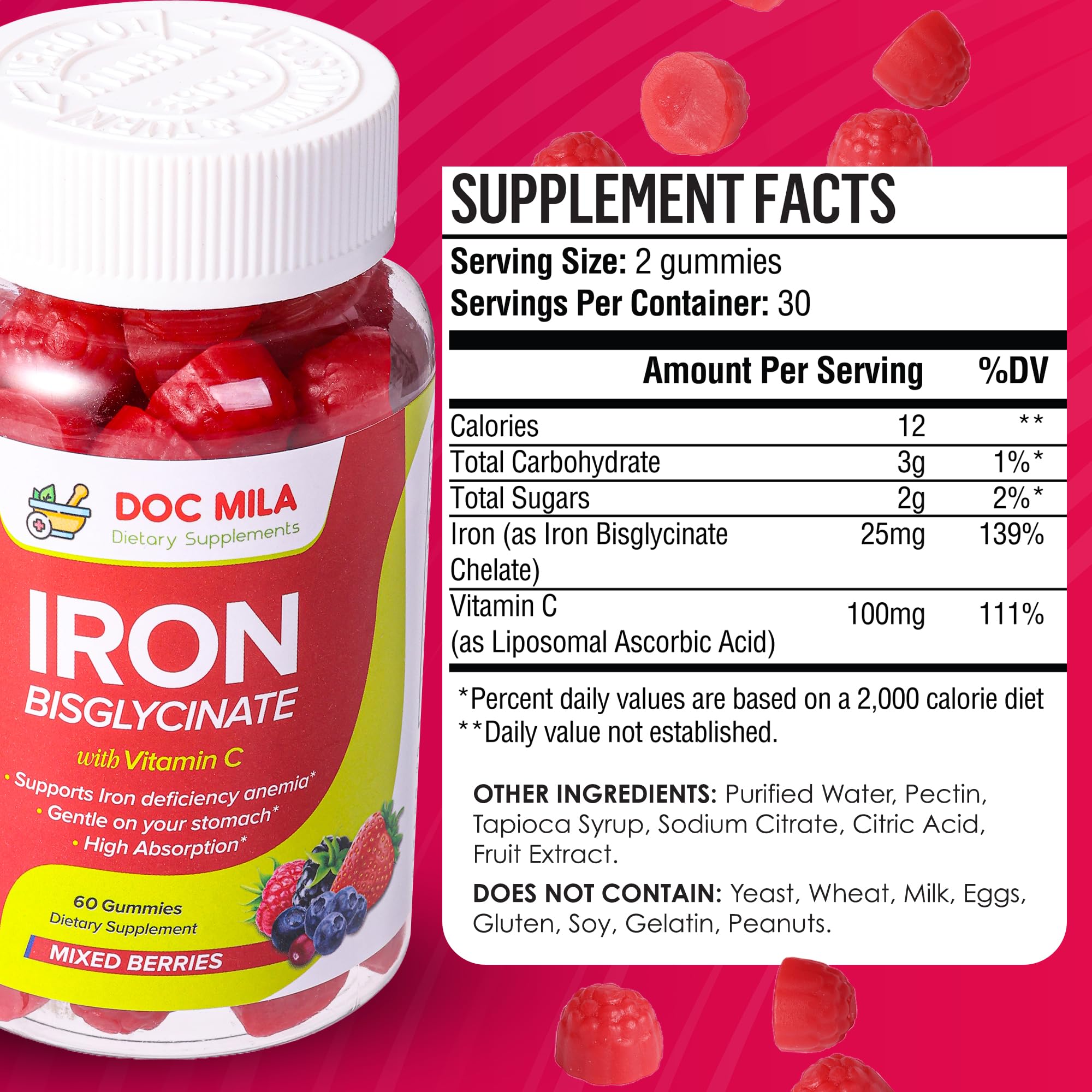 Close-up of Doc Mila Iron Bisglycinate Gummies showing the mixed berries flavour
