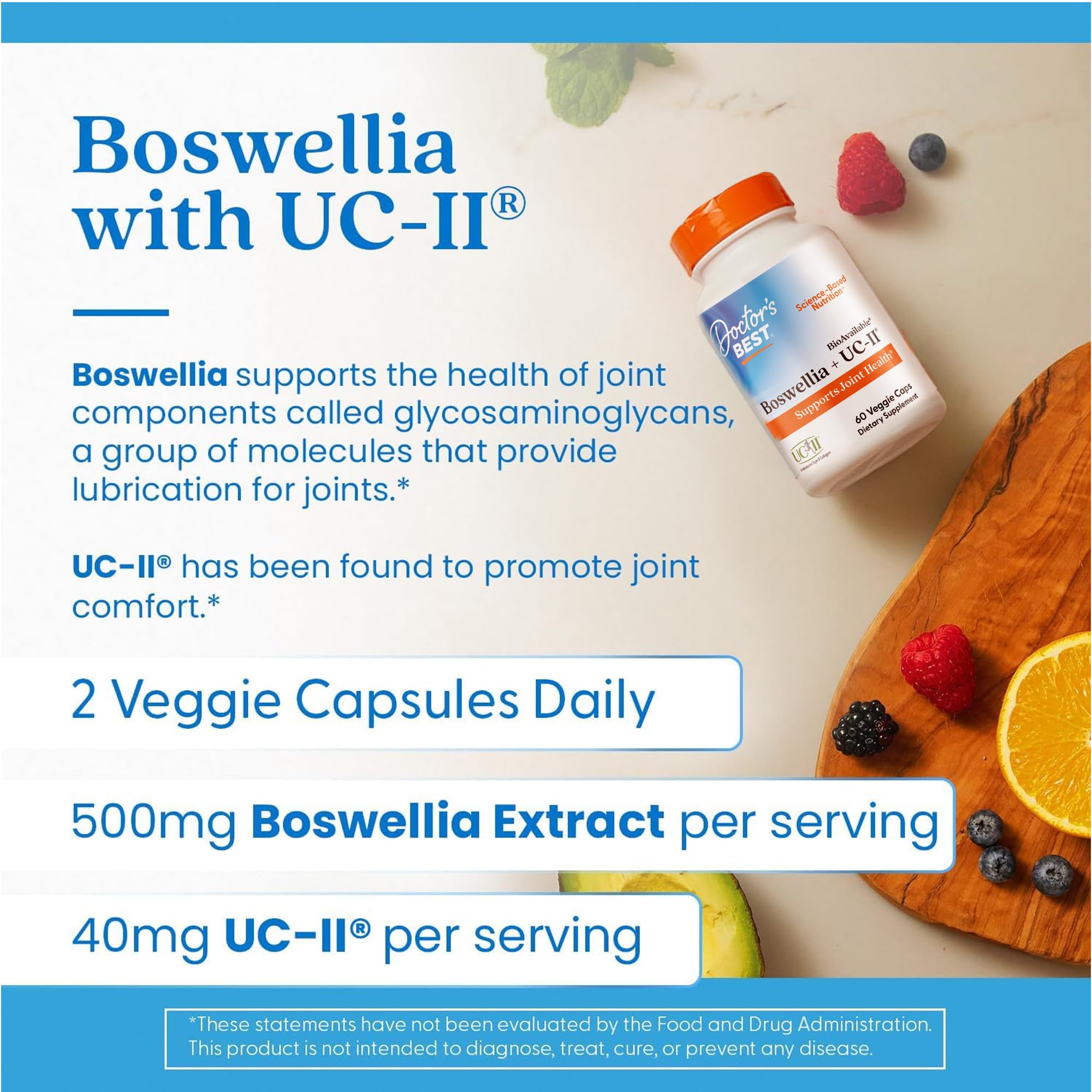 Close-up of Doctor's BEST Boswellia Serrata UC-II capsules