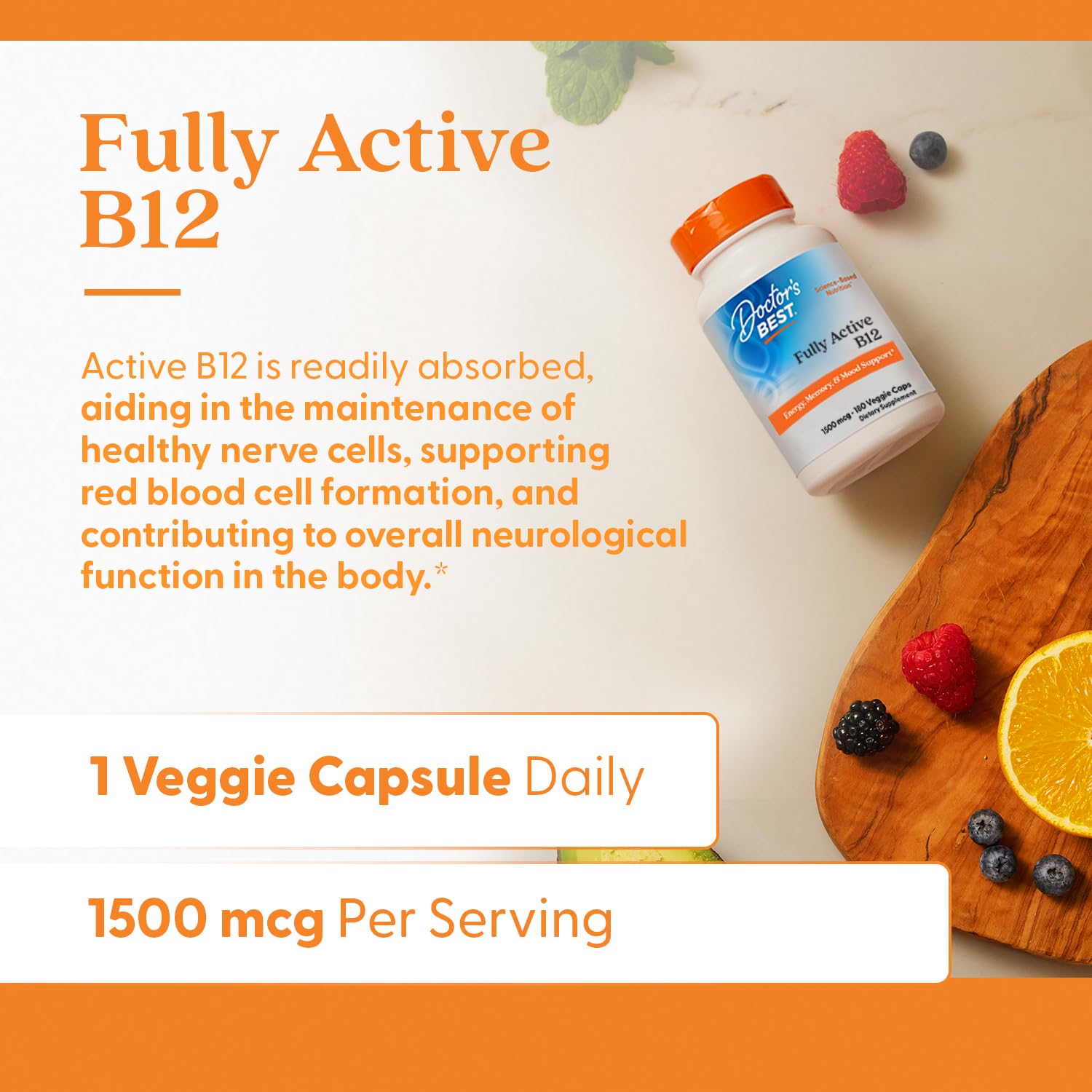 Close-up of Doctor's BEST Fully Active B12 vegetarian capsule