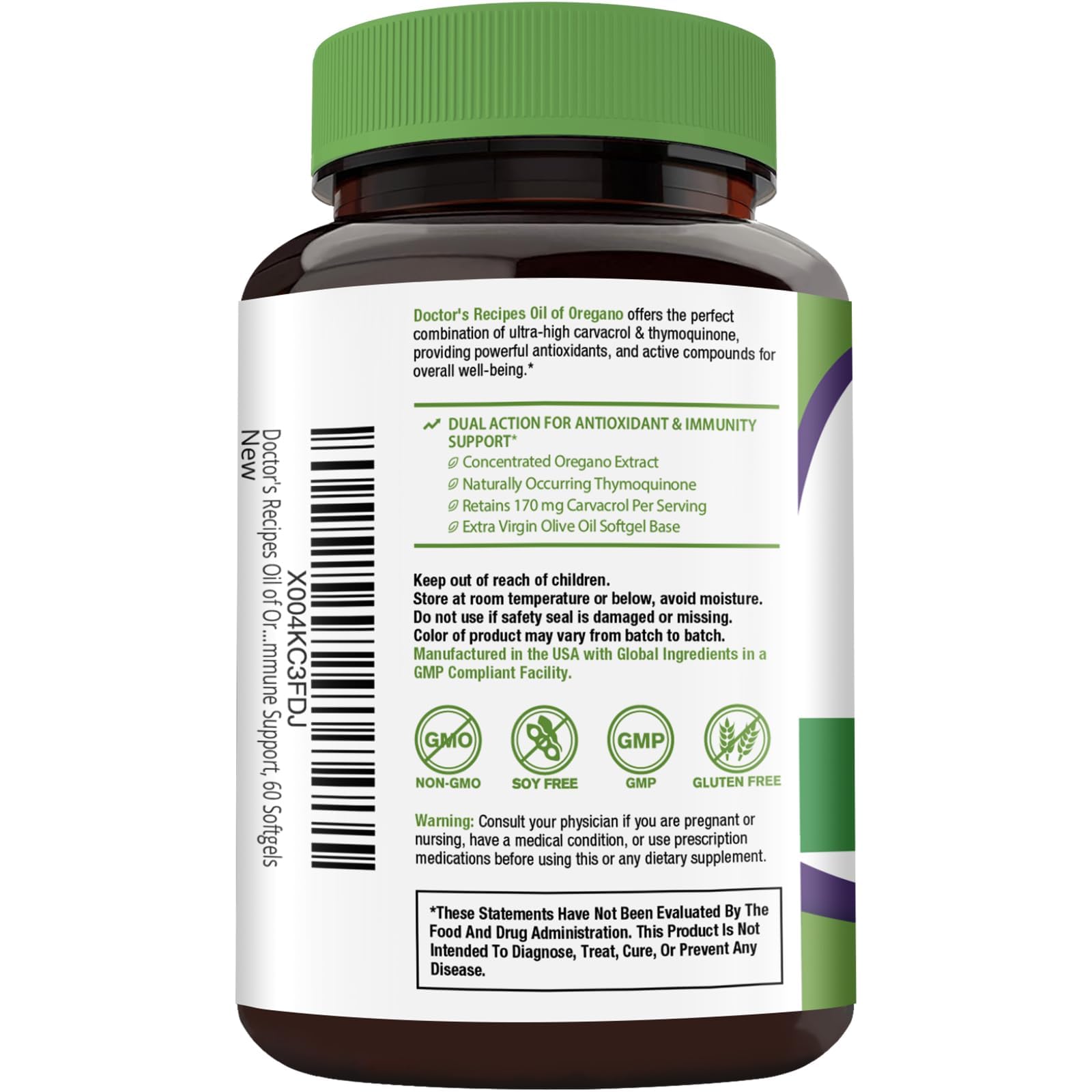 Close-up of Doctor's Recipes Oregano Oil Softgels showing softgel capsules