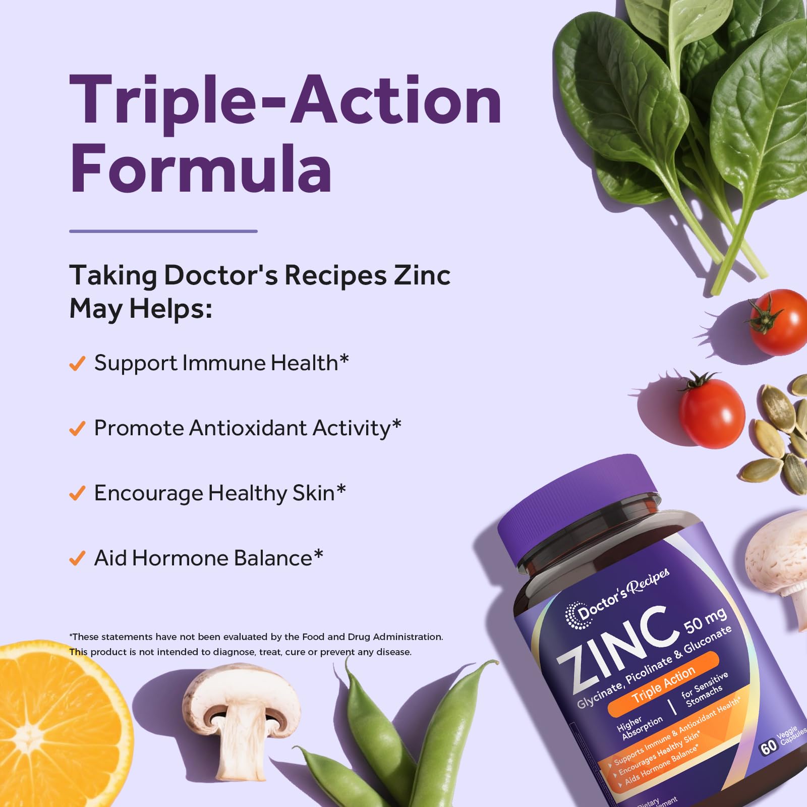 Close-up of Doctor's Recipes Zinc 50 mg capsules