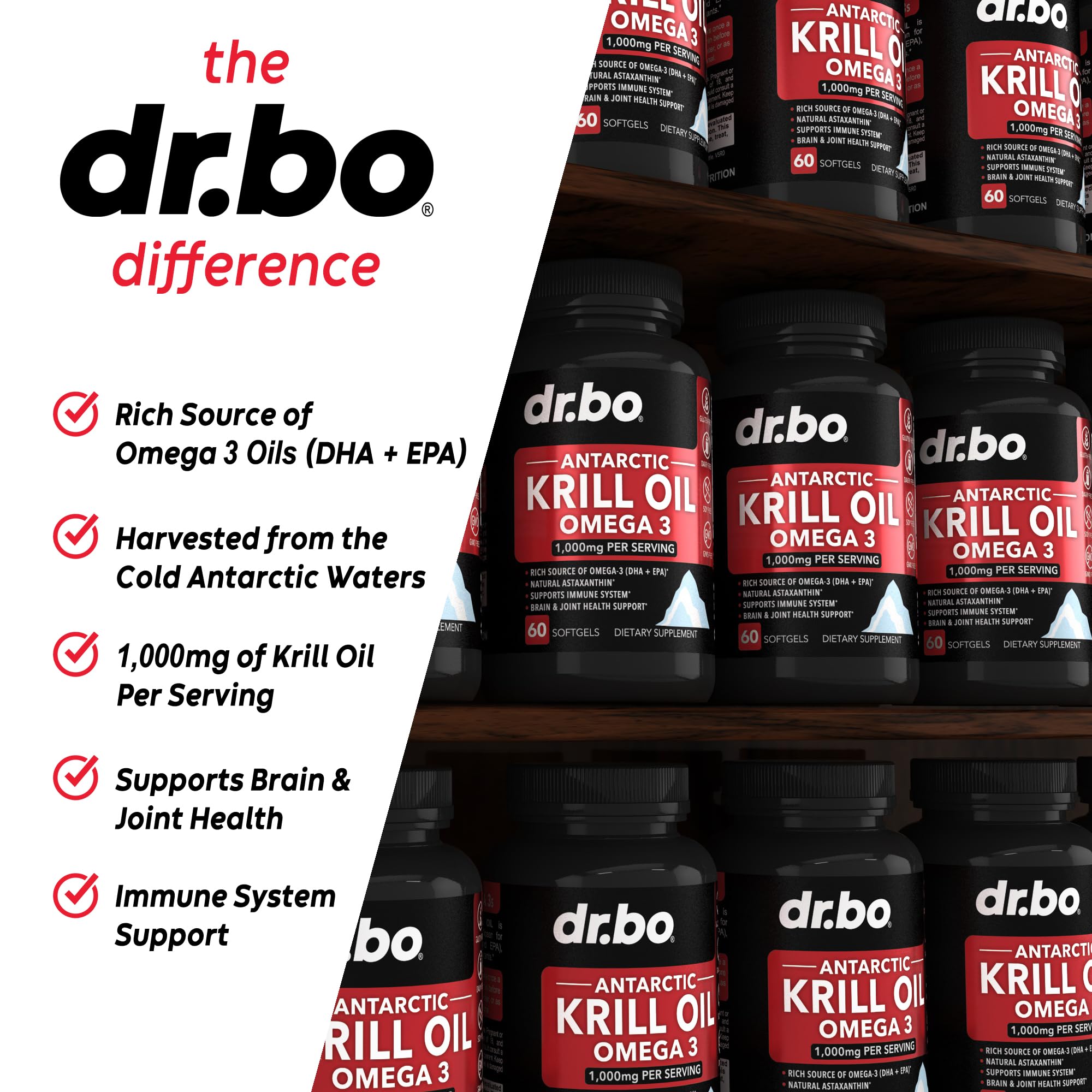 Close-up of DR. BO Antarctic Krill Oil softgel