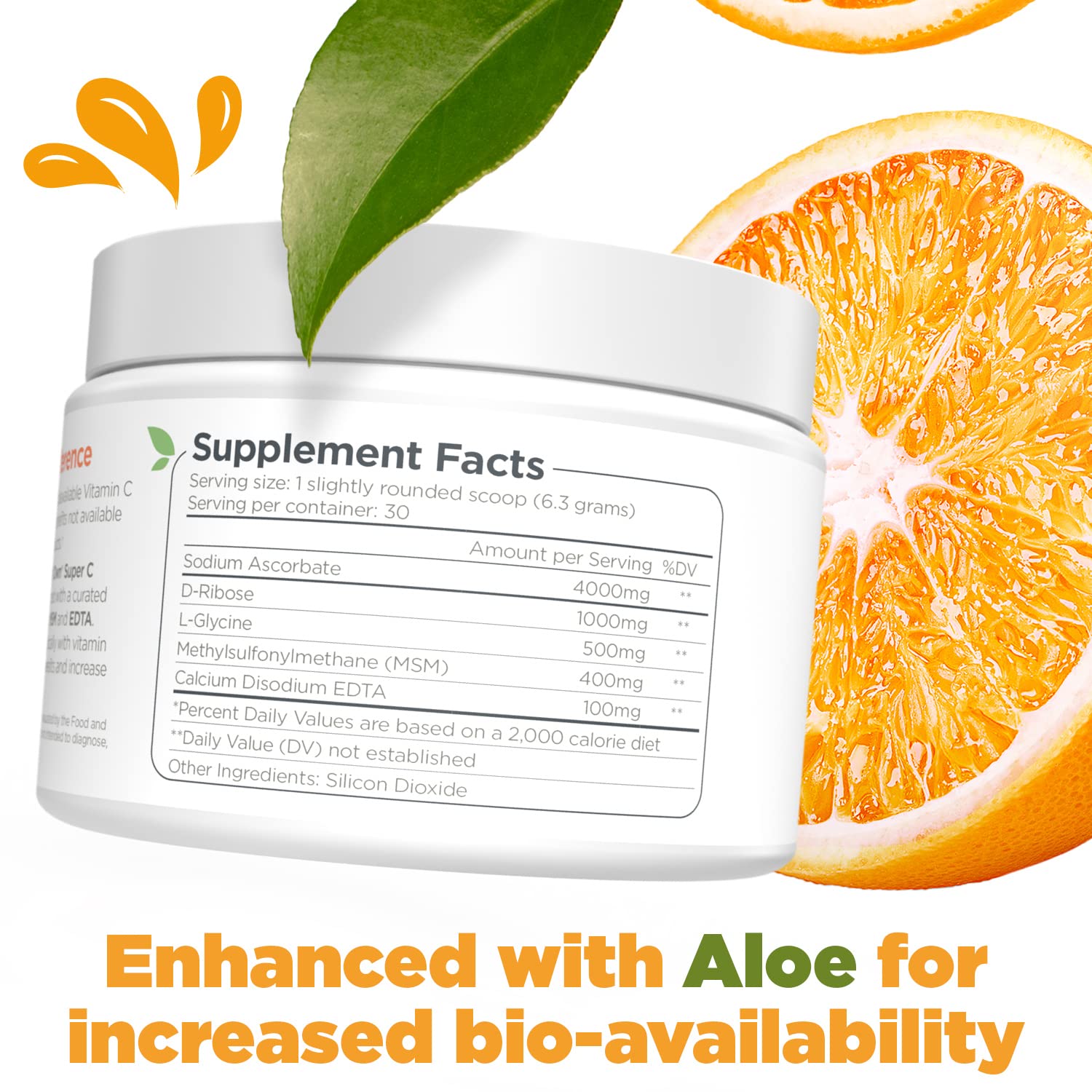 Close-up of Dr. Keith's Own Vitamin C Powder ingredients