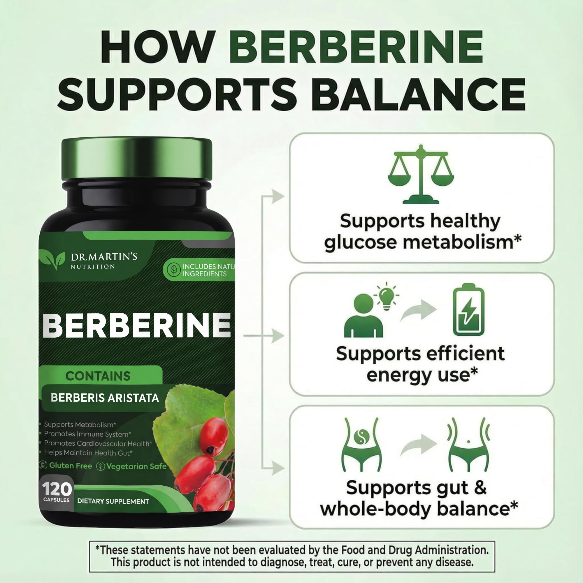 Close-up of DR. MARTIN'S NUTRITION Berberine capsules