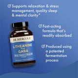 Close-up of Dr. Mercola L-Theanine Plus GABA capsules