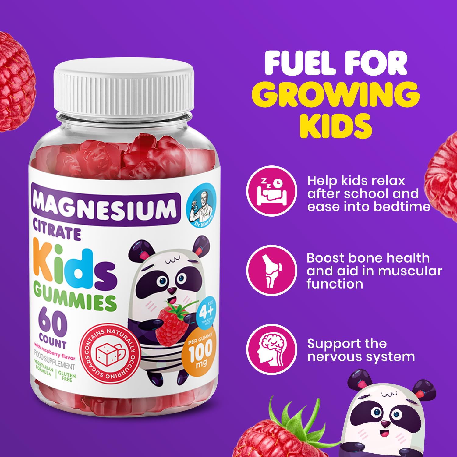 Close-up of DR. MORITZ Magnesium Gummies raspberry flavour