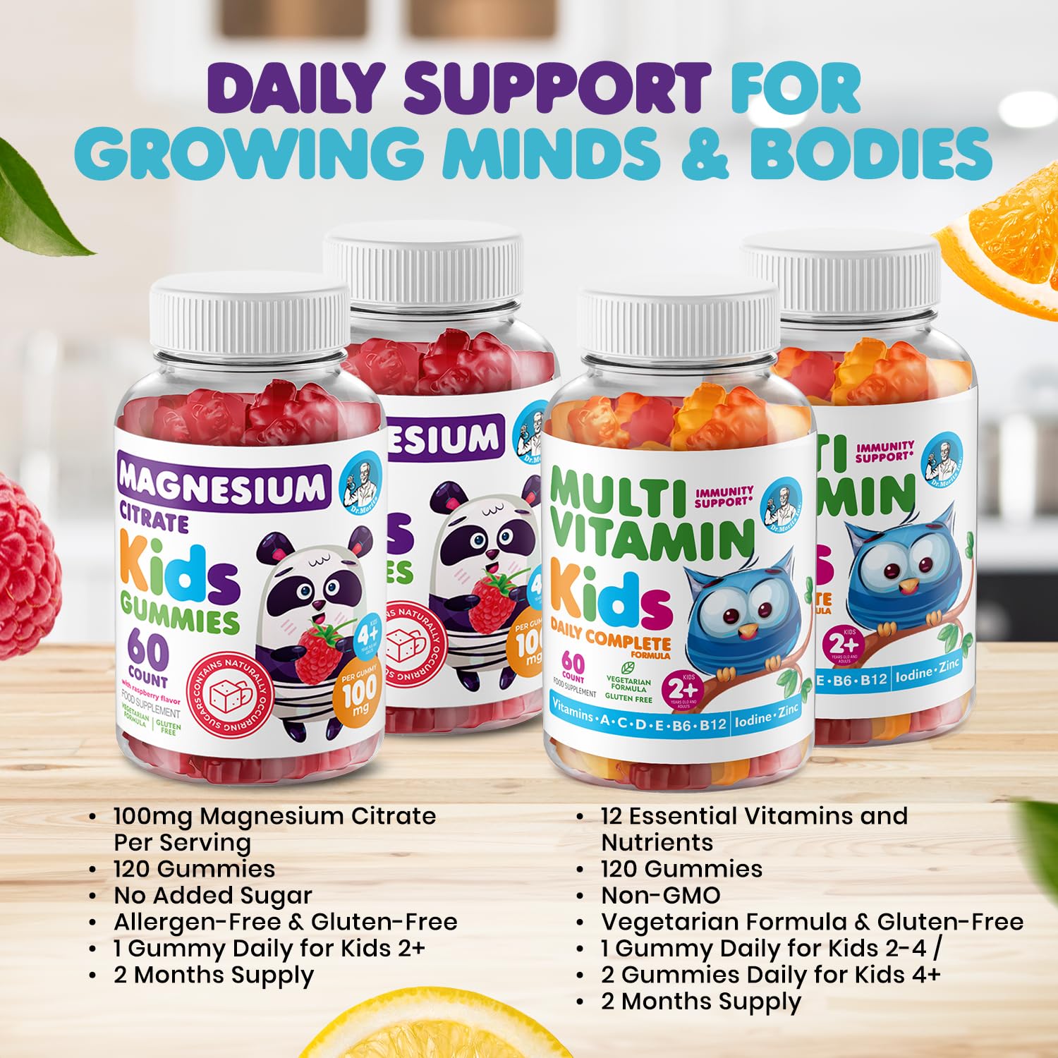 Close-up of DR. MORITZ magnesium gummies showing texture
