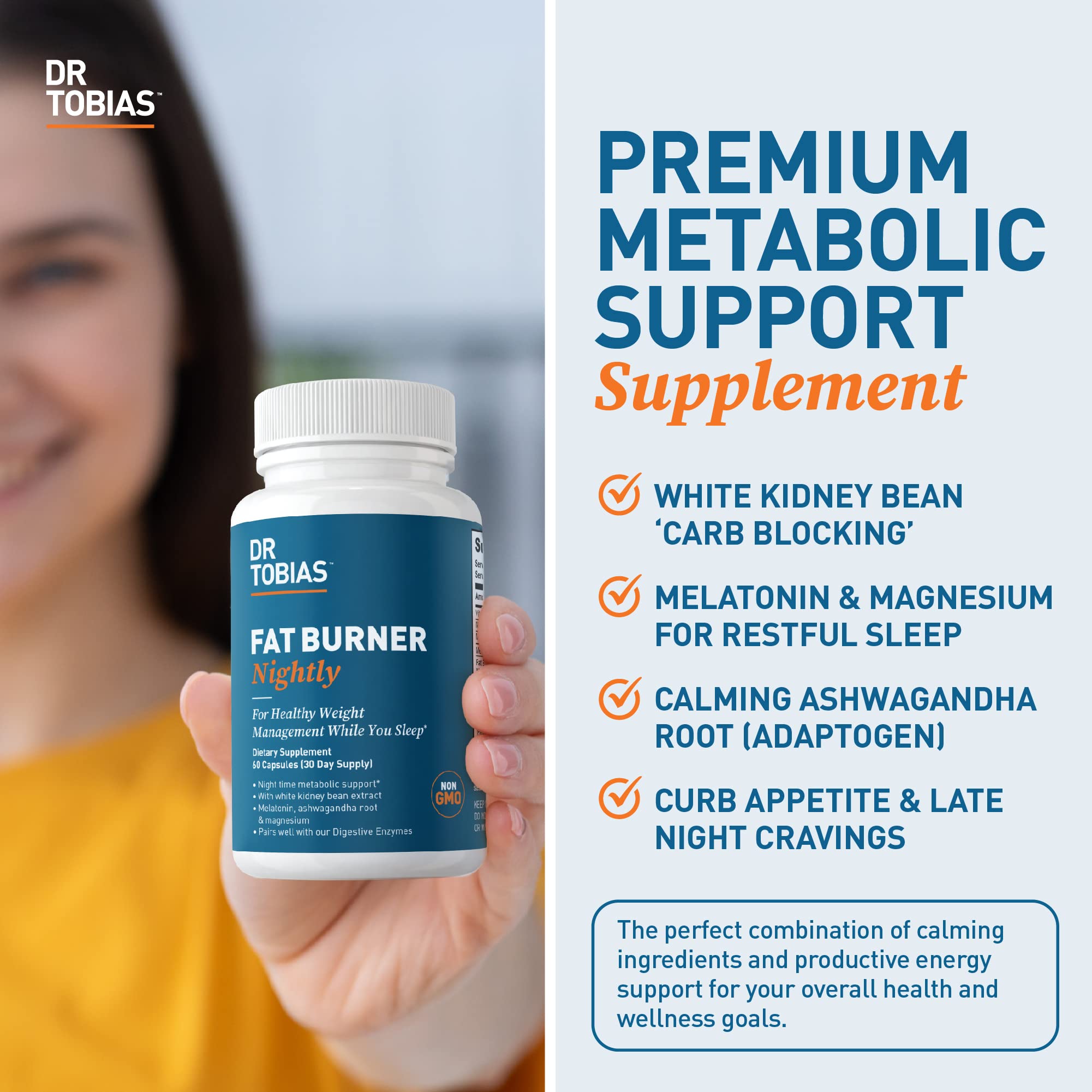 Close-up of Dr. Tobias Night Time Fat Burner 68g ingredients list