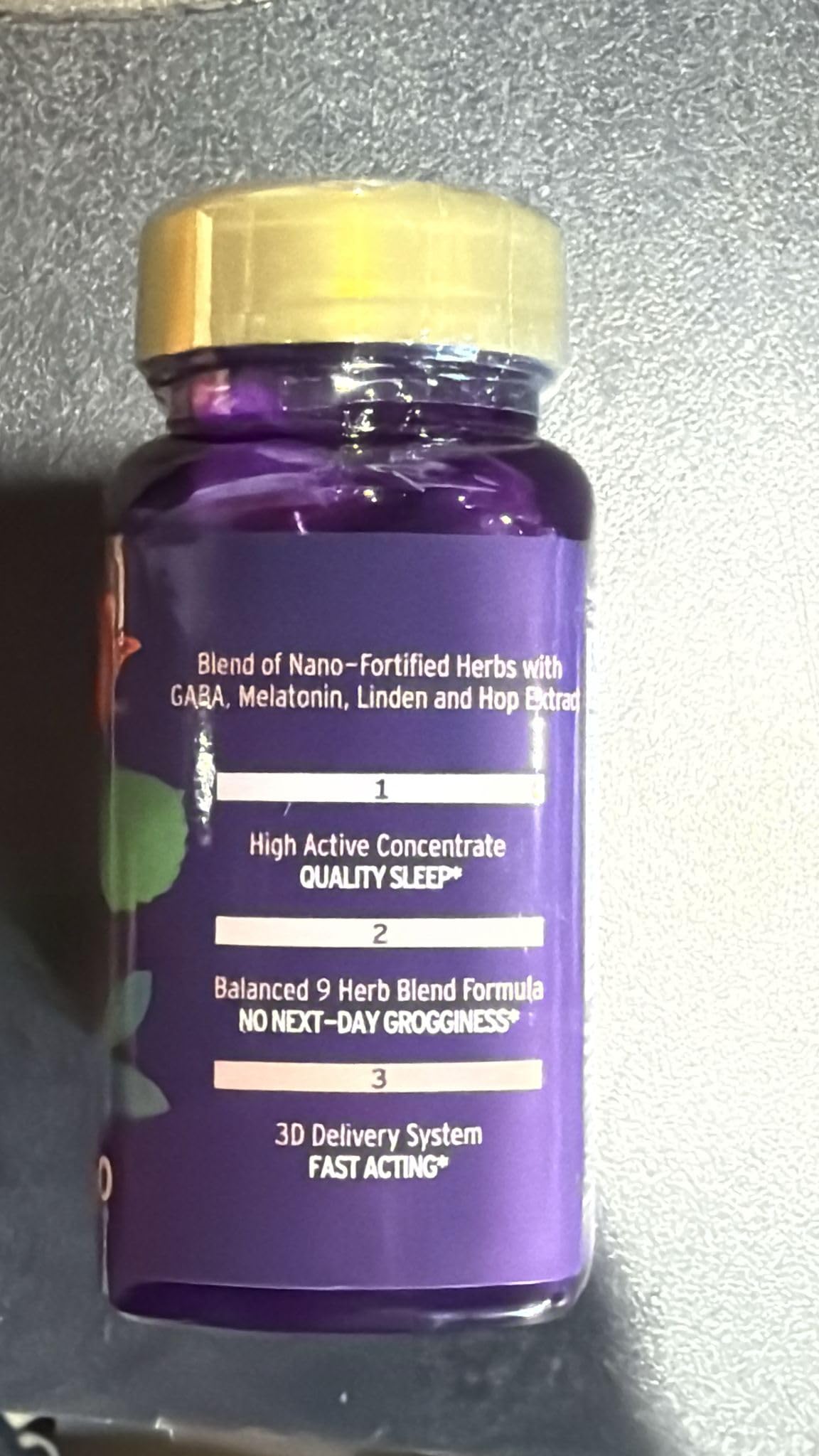 Close-up of Dream Spell 3D Natural-Based Sleep Aid capsule