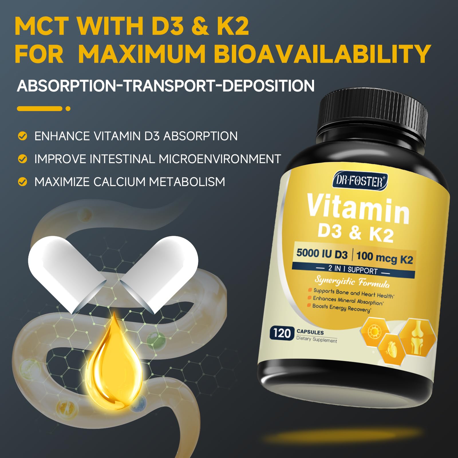 Close-up of DRFOSTER Vitamin D3 & K2 Combination capsules