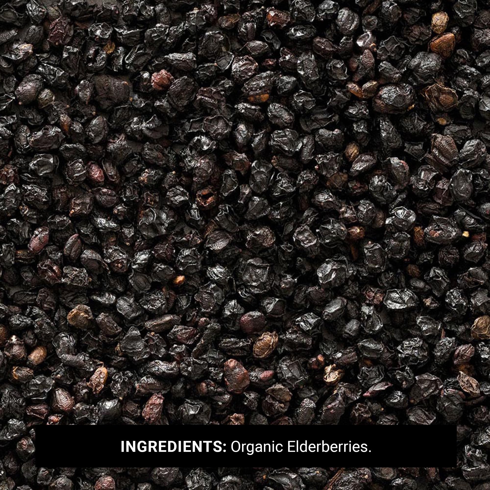 Close-up of dried elderberries from Frontier Co-op
