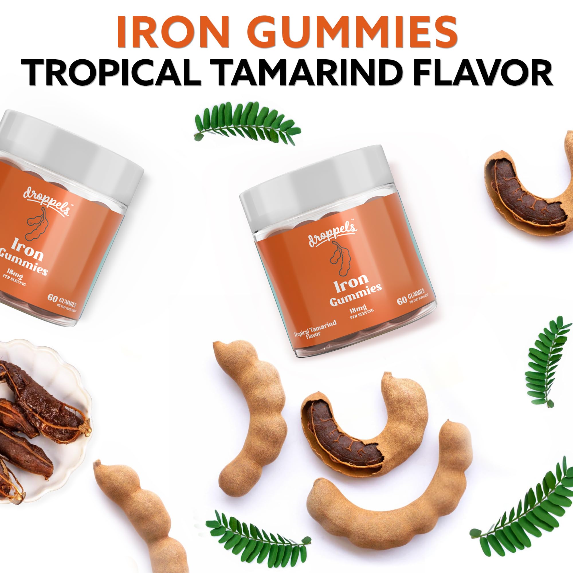 Close-up of Droppels Iron Gummies showing soft, chewable texture