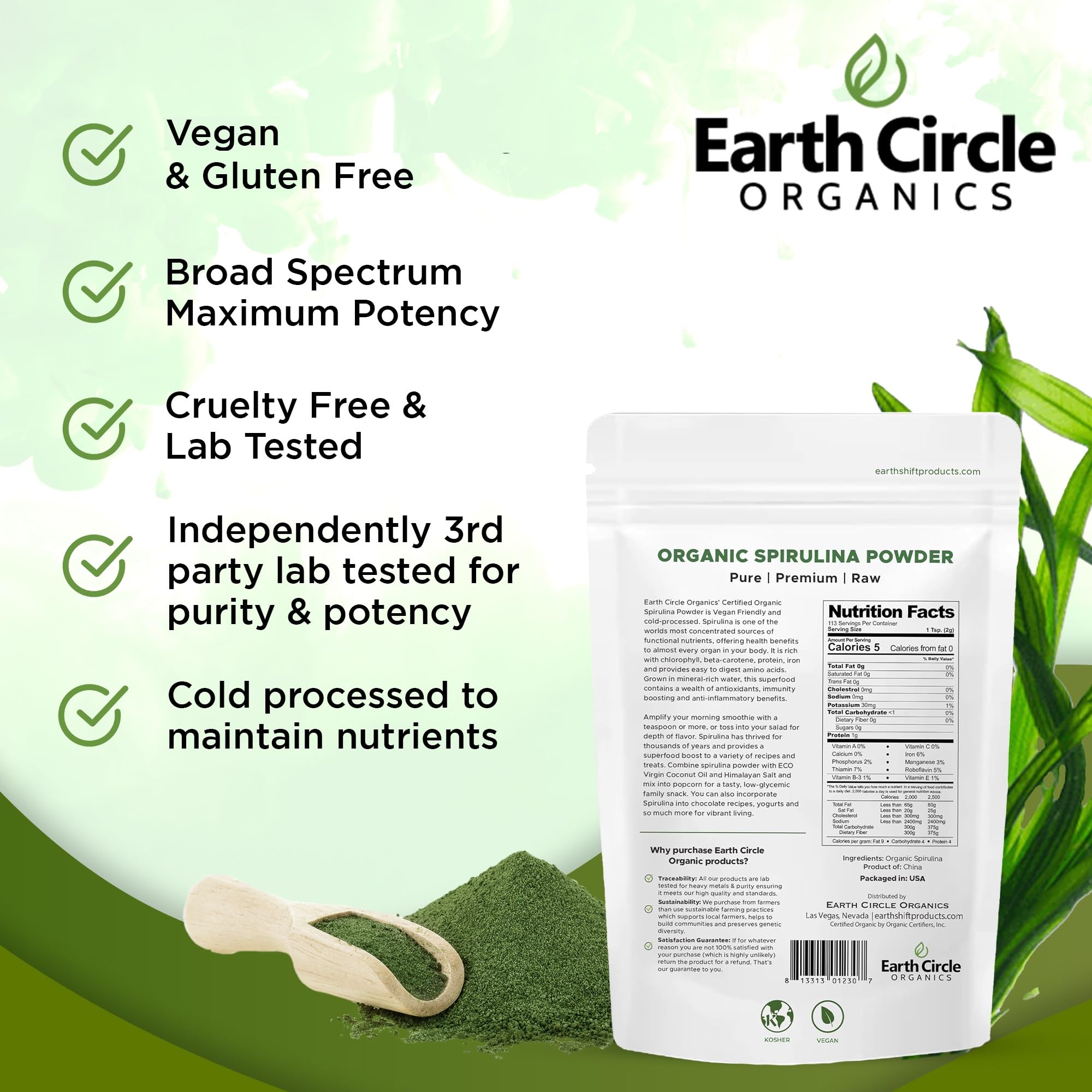 Close-up of Earth Circle Organics Spirulina Powder texture