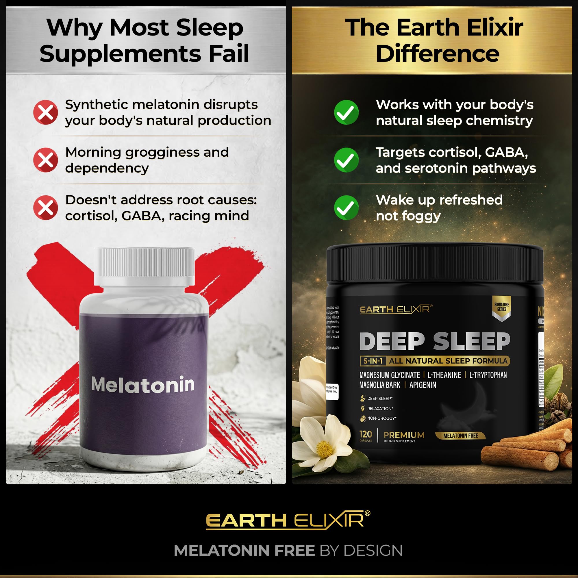 Close-up of Earth Elixir Sleep Aid capsules in a hand