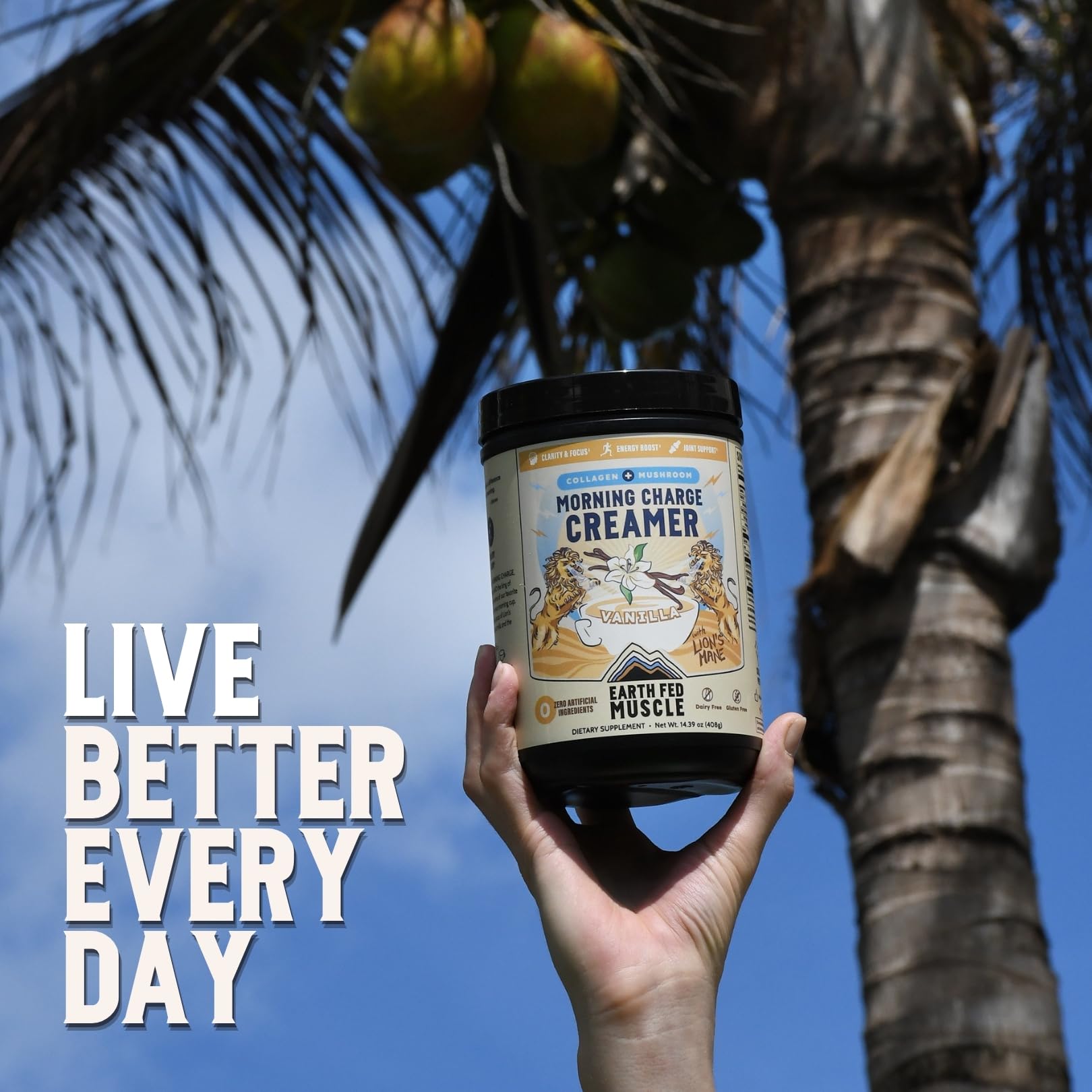 Close-up of Earth Fed Muscle Morning Charge Vanilla Coffee Creamer ingredients