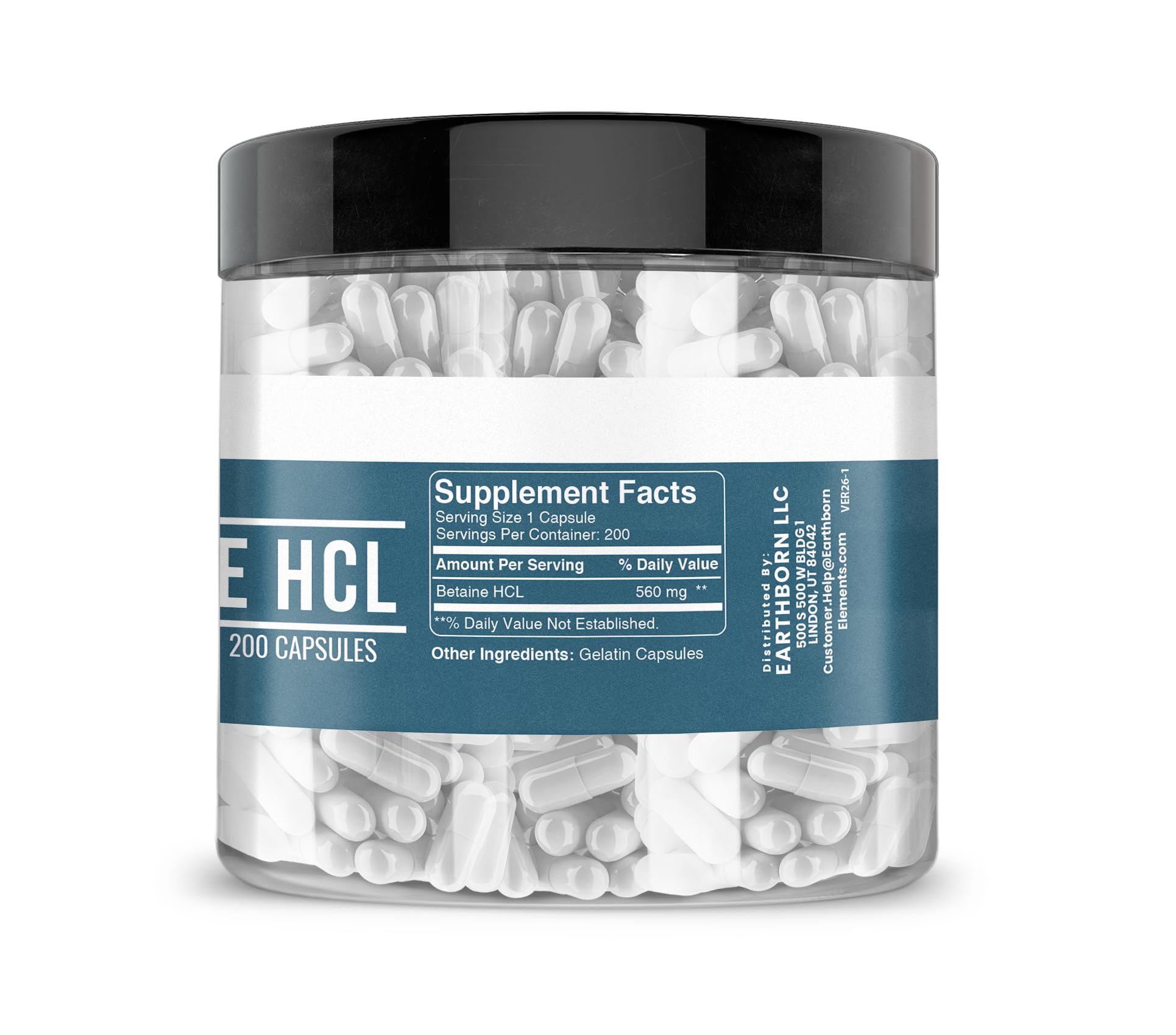 Close-up of Earthborn Elements Betaine HCl Capsules