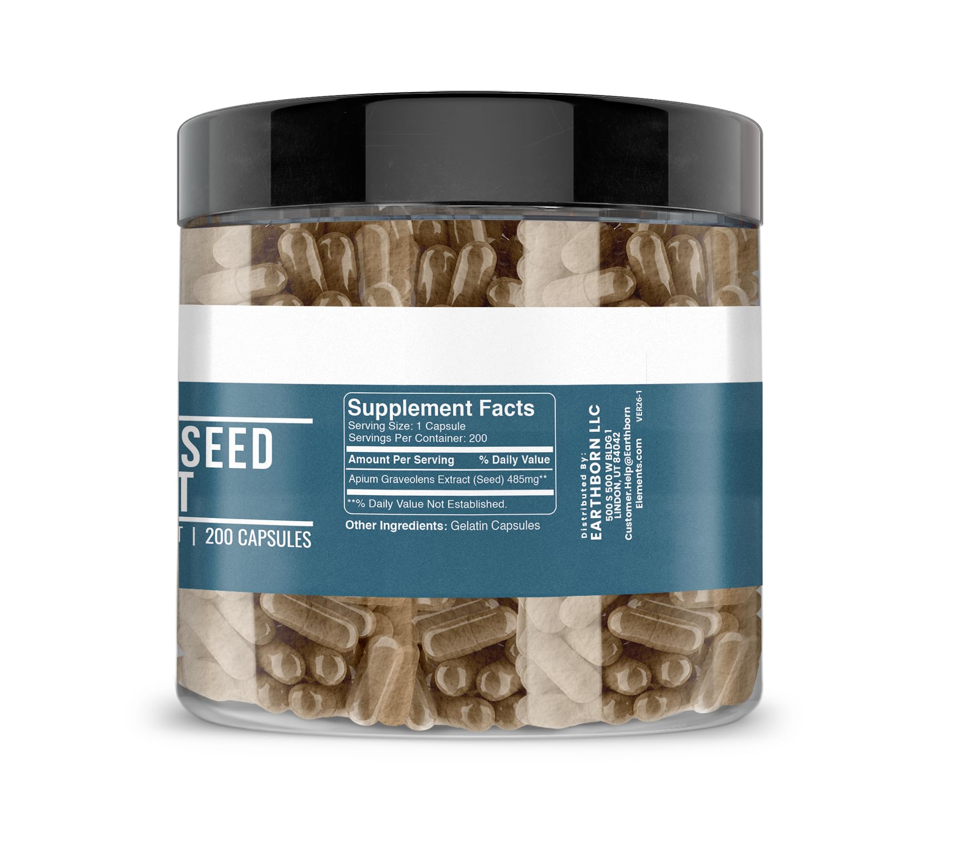 Close-up of Earthborn Elements Celery Seed Extract Capsules showing capsule detail